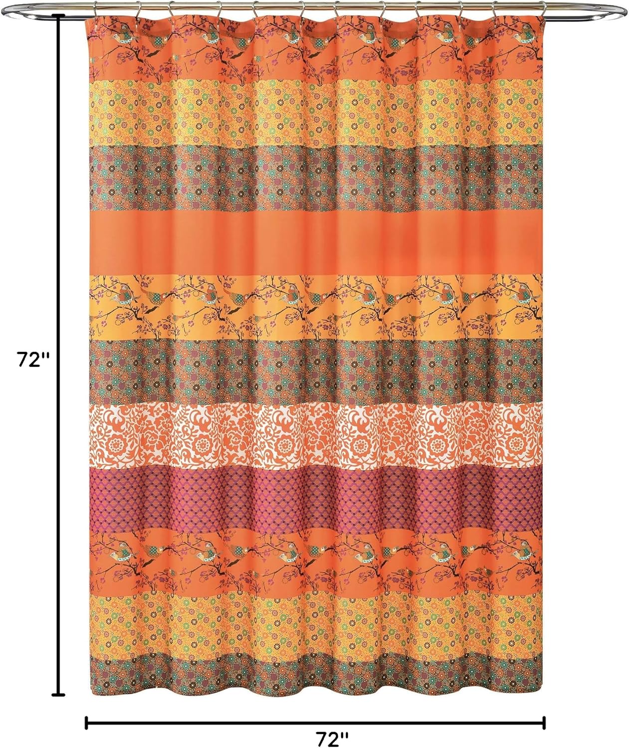 Lush Decor Royal Empire Shower Curtain, 72" W x 72" L, Tangerine - Striped Shower Curtain - Orange Bathroom Curtain - Boho Decor - Fabric Shower Curtains