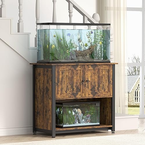 Tatub Soporte para tanque de peces de 40 a 50 galones con gabinete, soporte de metal para acuario para almacenamiento de accesorios, tanque de