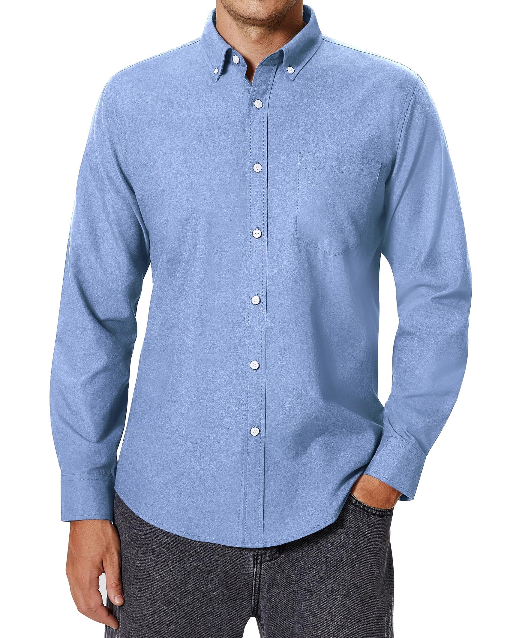 – Men's Oxford Shirt Long Sleeve Smart Casual Plain Regular Fit Button Down Shirts with Pocket
