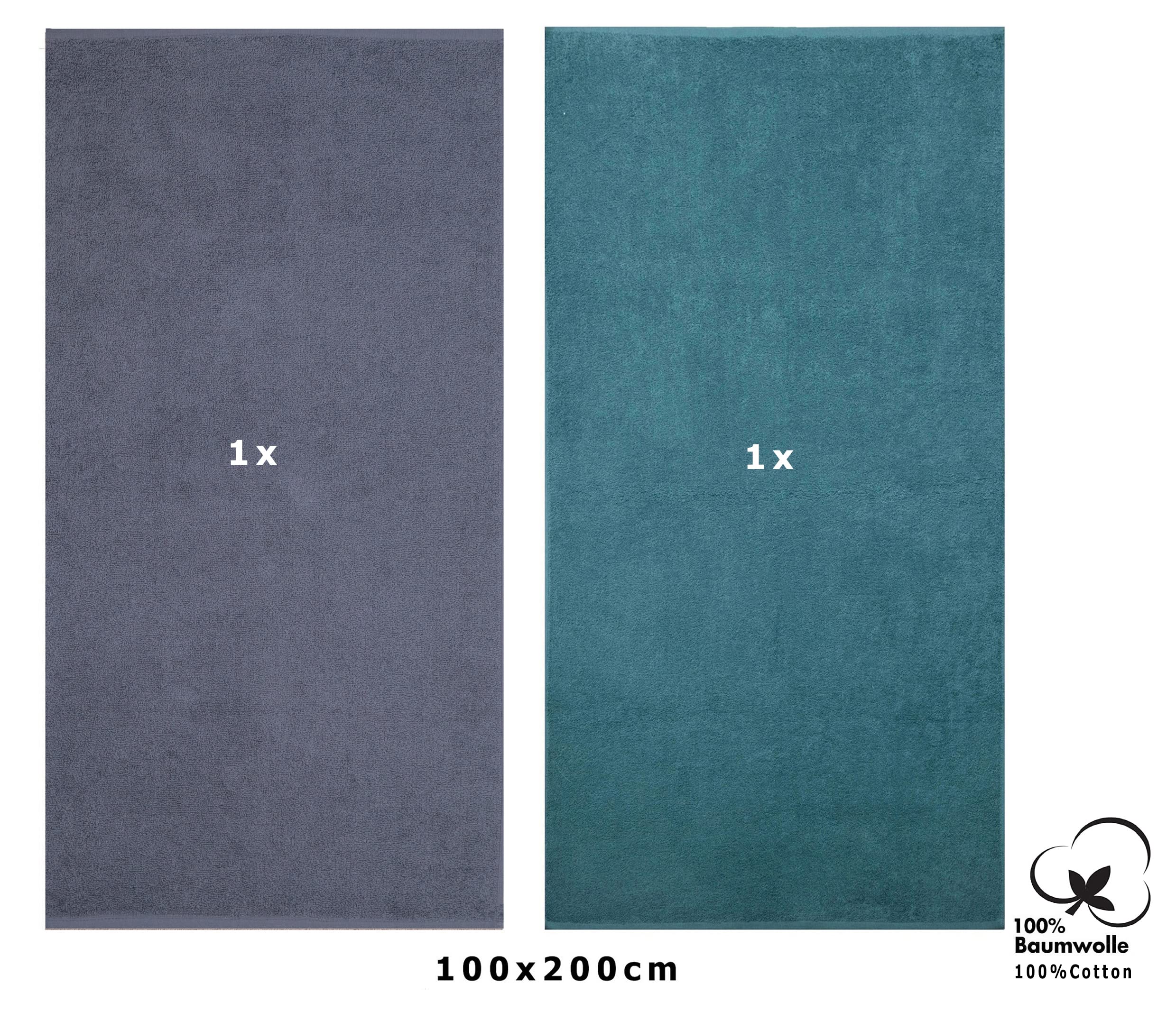 Betz Badetuch 2 Stück XXL 100x200 cm 100% Baumwolle – Weiches Frottee Saunatuch & Strandtuch – Pflegeleicht & saugstark – Berlin Serie – Farbe dunkelgrau - taubenblau