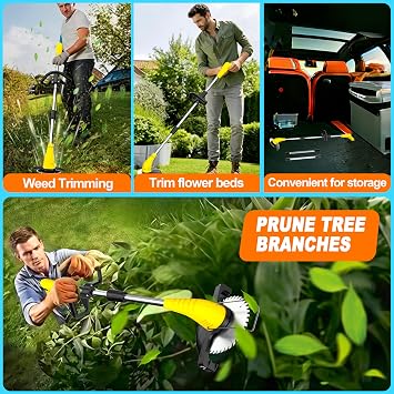 Aokia Electric Weed Wacker Cordless, 12V Battery Powered Weed Eater Cordless with Adjustable Pole (65inch), Lightweight Grass Trimmer Cutter/Edger/Mower with 2 Types Blade for Garden and Yard Lawn-Y