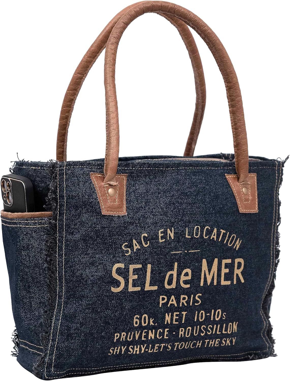 Shy Shy Bags Sel De Mer Canvas & Cowhide Tote Bag - Upcycled Radiant Leather Hand Bag - Image 5