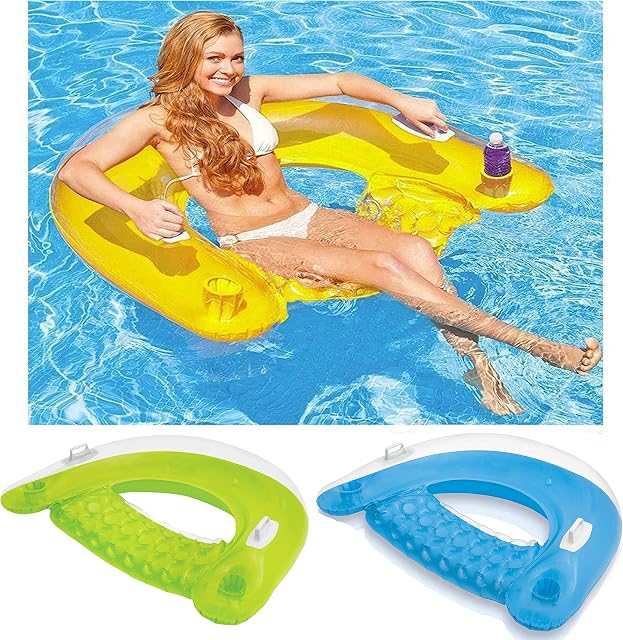 Intex Inflatable 60" Sit n Float Swimming Pool Beach Chair Lilo Lounger Air Mat (Assorted Colour)