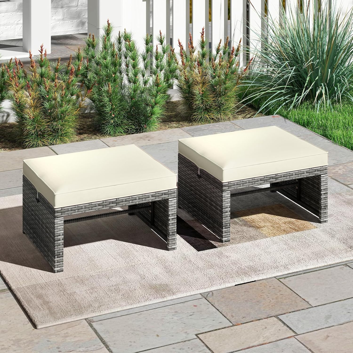 ORALNER Outdoor Ottomans Review: Best Wicker Footstools Set of 2 for Patio, Deck & Balcony Gardening Lounging