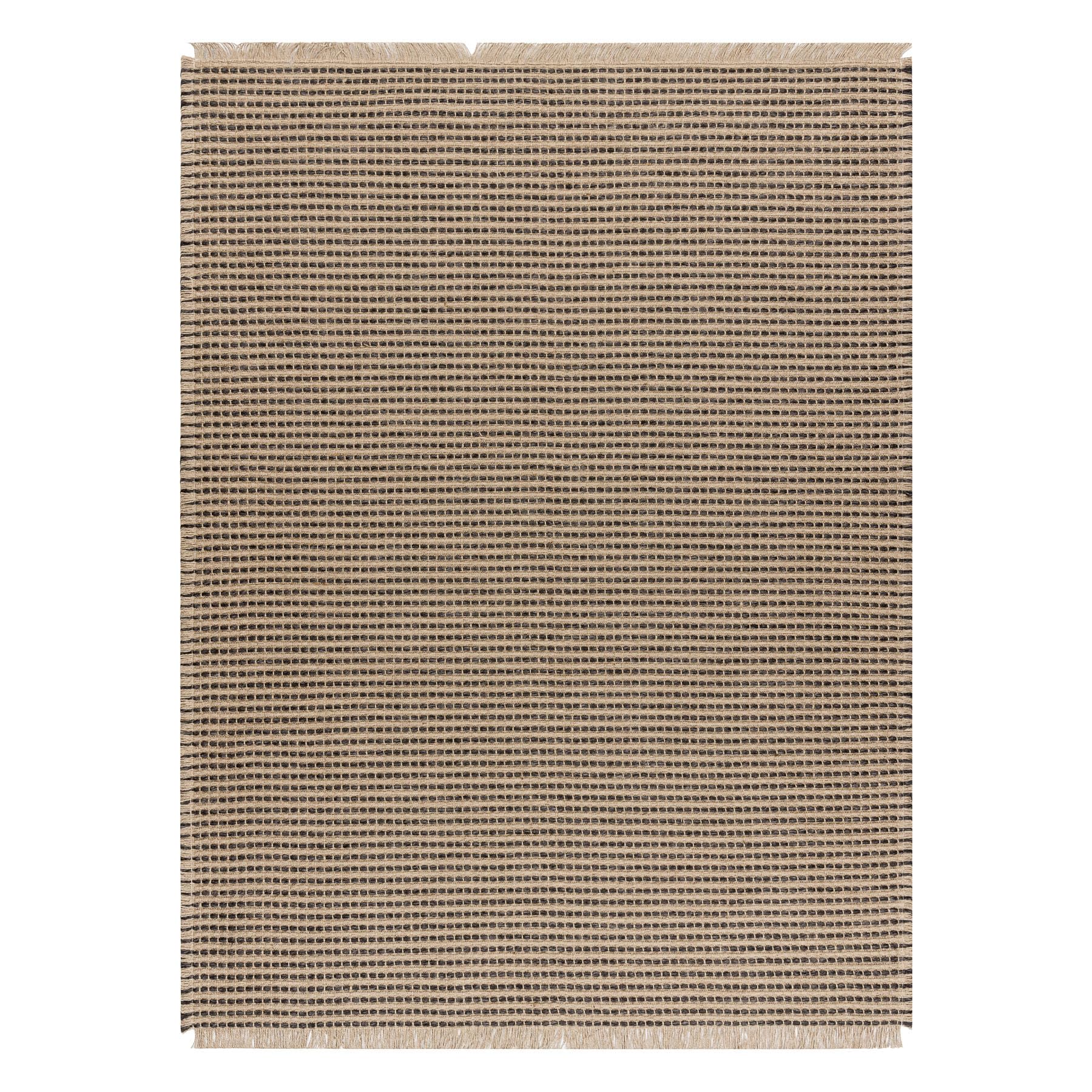 Dywan jutowy 3652 czarny/beżowy linie - juta, tkany na płasko, frędzle 120 x 170 cm czarny