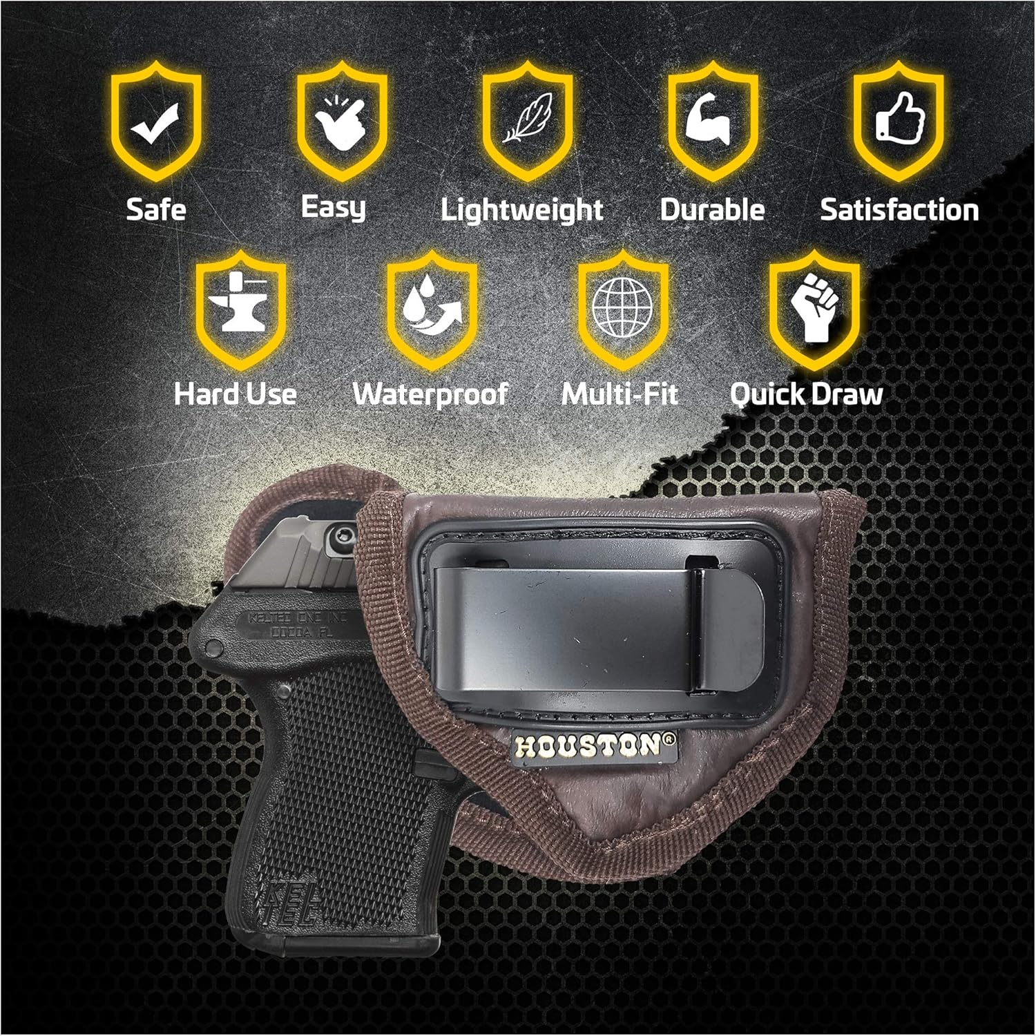 Houston Gun Holsters Eco Leather IWB Holster Brown with Metal Clip Fits Kel-Tec 380 22 Ruger LCP Seecamp LWS 380 NAA Guardian Beretta Pico DB 380 Baby Browning 25 Concealed Carry