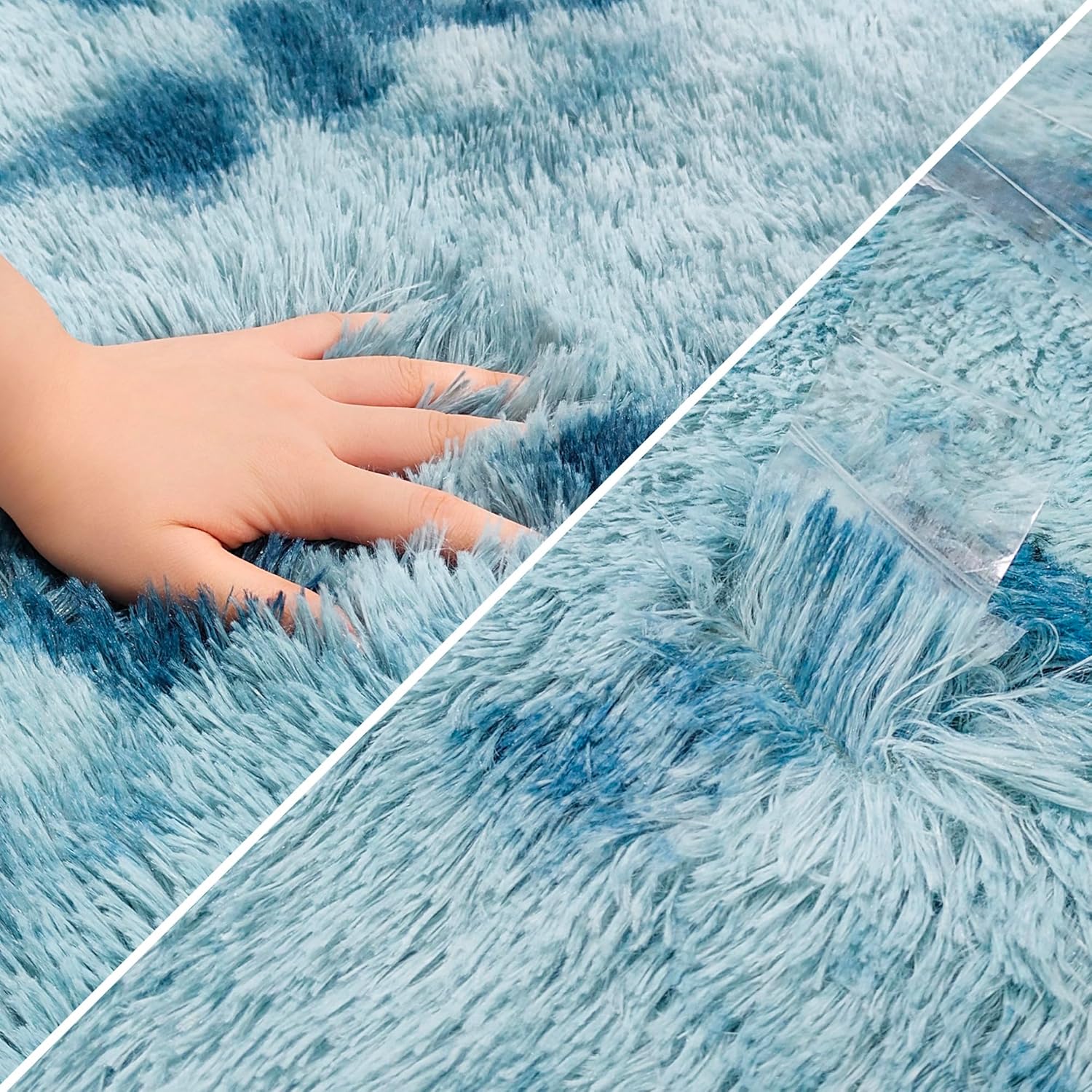 Super Soft Fluffy Living Room Area Rug 2x6 ft Tie-Dyed Light Blue Shaggy Furry Carpet Washable Non-Slip Floor Rugs Bedroom Bedside Nursery Rug Fuzzy Girls Boy Dorm Home Decor Aesthetic