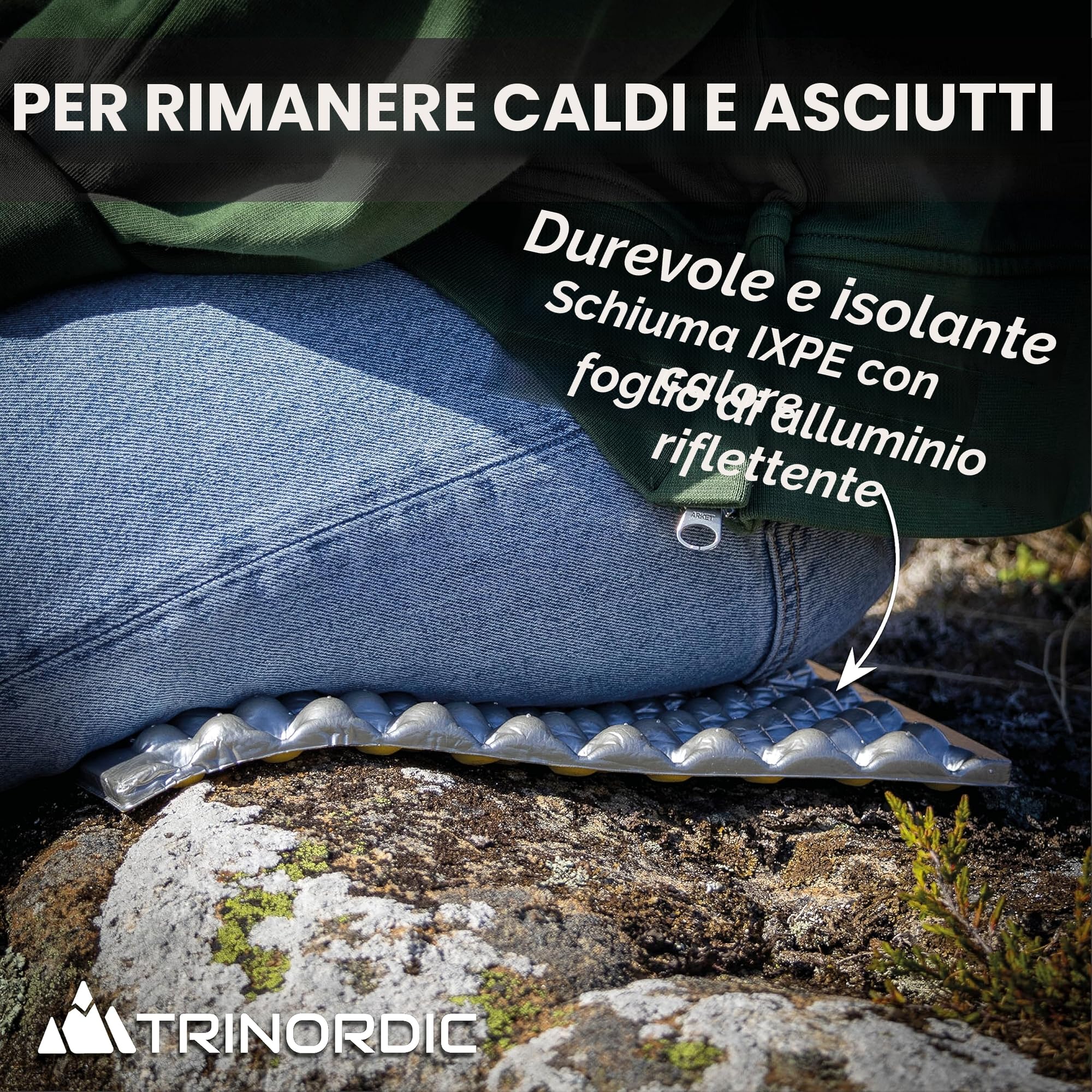 Trinordic Tappetino da Campeggio, Cuscino da Trekking Ultralight – Sempre al Caldo e Asciutto con la Durevole Schiuma IXPE, Impermeabile e Isolante – Attrezzatura da Campeggio, Essenziale in Montagna