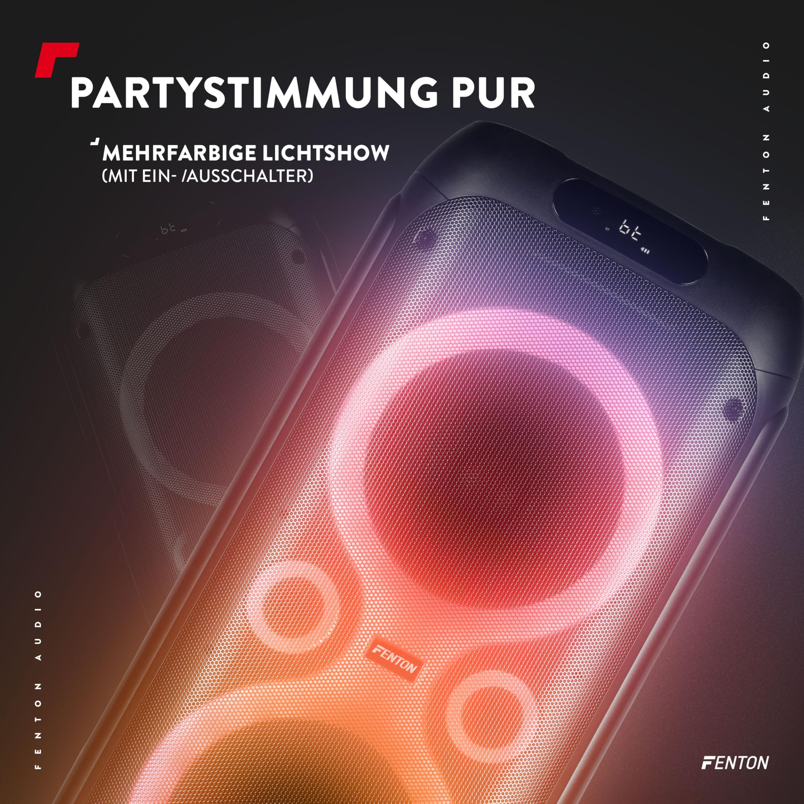 Fenton Core130 Musikbox Bluetooth Groß 180W, Akku 12 Std, Karaoke Mikrofon, BT 5.3, Fernbedienung, Partybox Bluetooth Lautsprecher Groß, Stereo-Pairing, Tragbare Musik Box - Schwarz