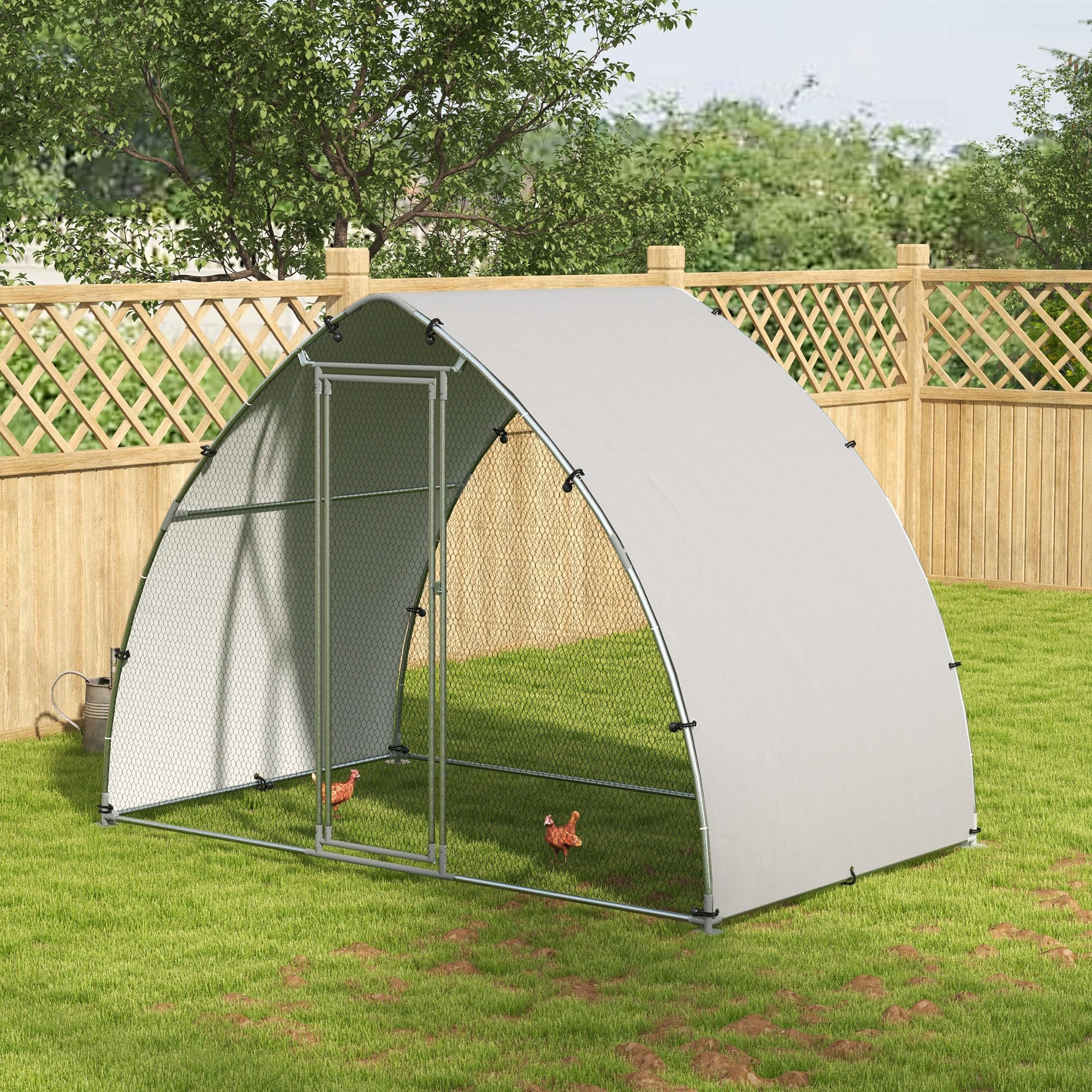 PawHut Grand enclos poulailler 5,75m² Toit Anti-UV Acier galvanisé