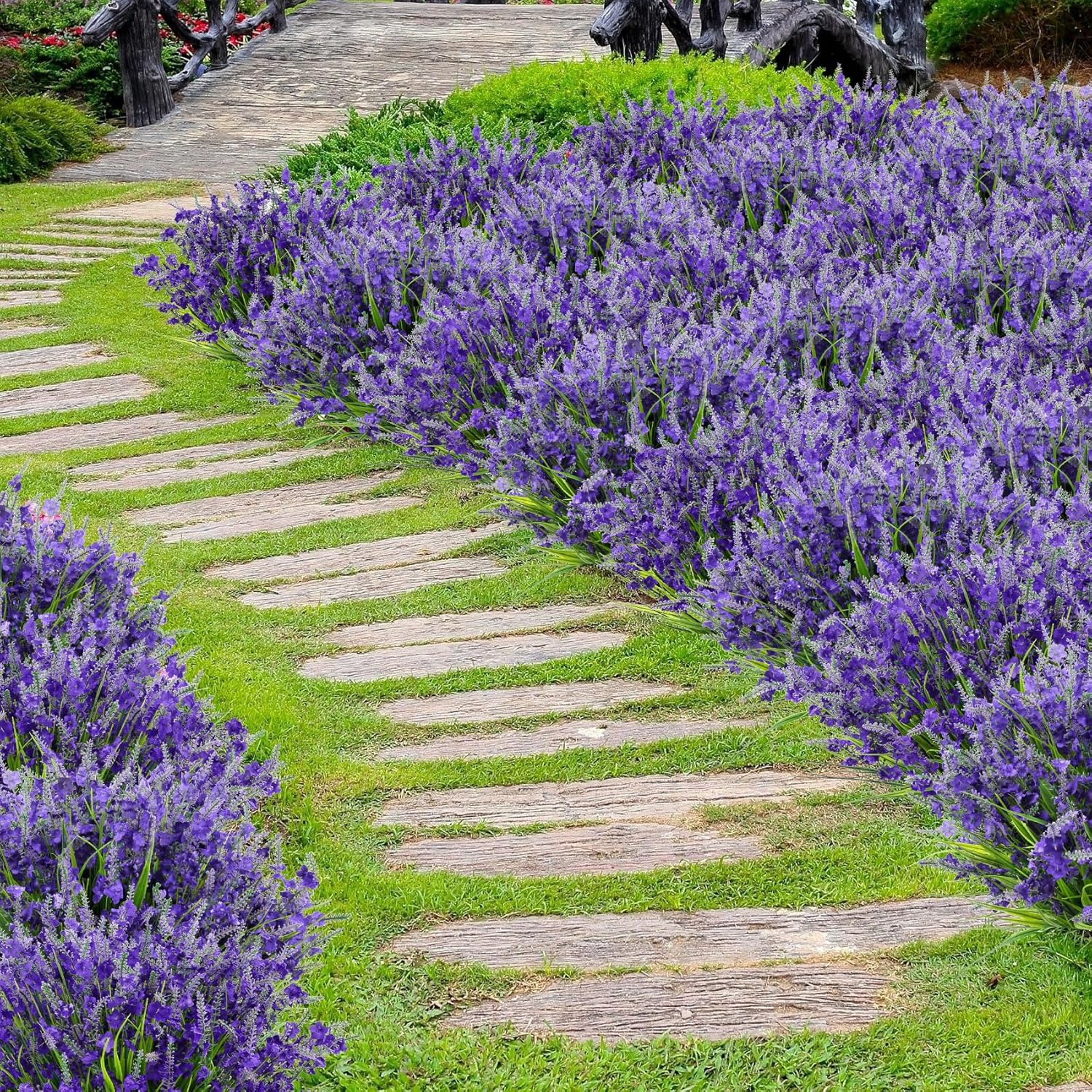 20 Bundles Artificial Lavender Flowers for Outdoors Fake Silk Flowers Faux Plants UV Resistant for Indoor Outside Spring Porch Garden Window Table Box Office Home Decorations, Deep Purple - Image 6