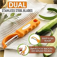 Vista 2 de Spring Chef Pelador de Verduras Giratorio Premium, Mango de Agarre Suave y Cuchillas de Acero Inoxidable Ultra Afiladas - Pelador de Cocina Perfecto