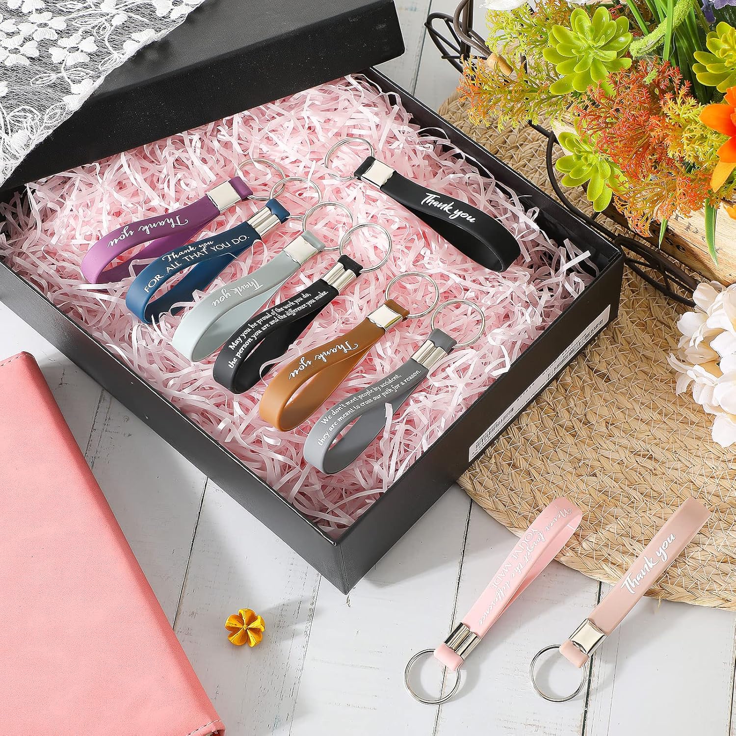 Hoteam 80 Pcs Valentines Thank You Gifts Bulk Inspirational Keychains Silicone Motivational Quote Key Chains Employee Appreciation Gifts for Team Coworker Teacher Group Office - Image 4