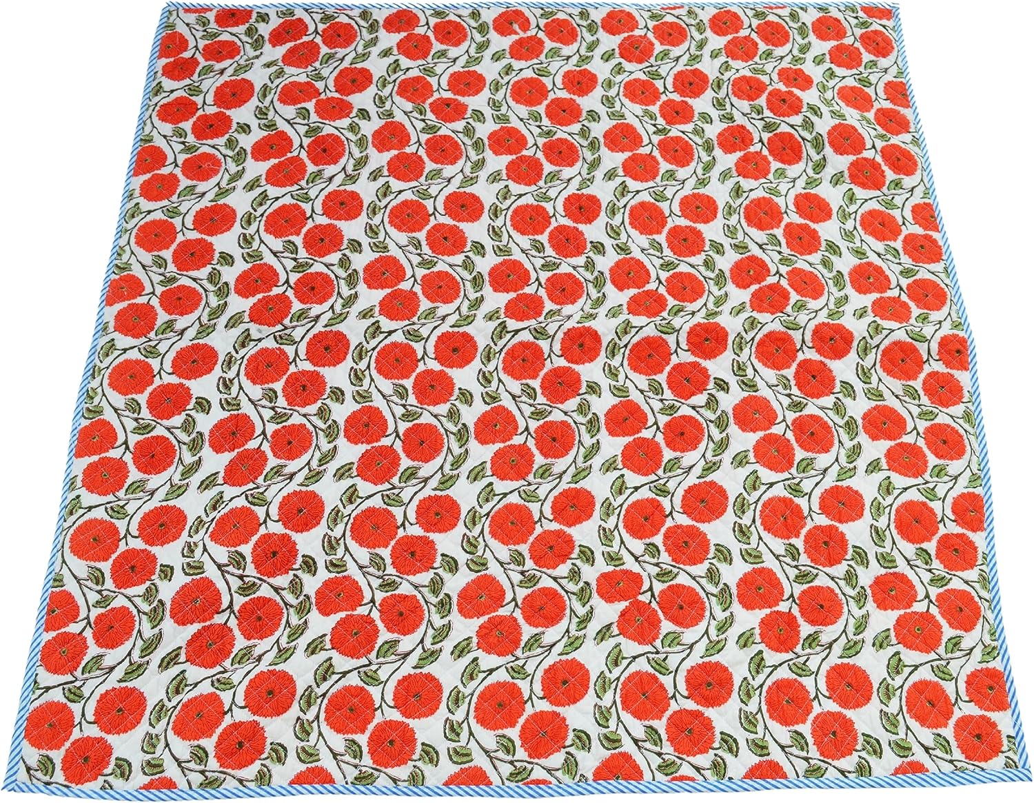 Aashita Creations Toddler Hand Work Kantha Cotton Baby Quilt, Bedspread Throw Floral Printed Baby Quilt_1079