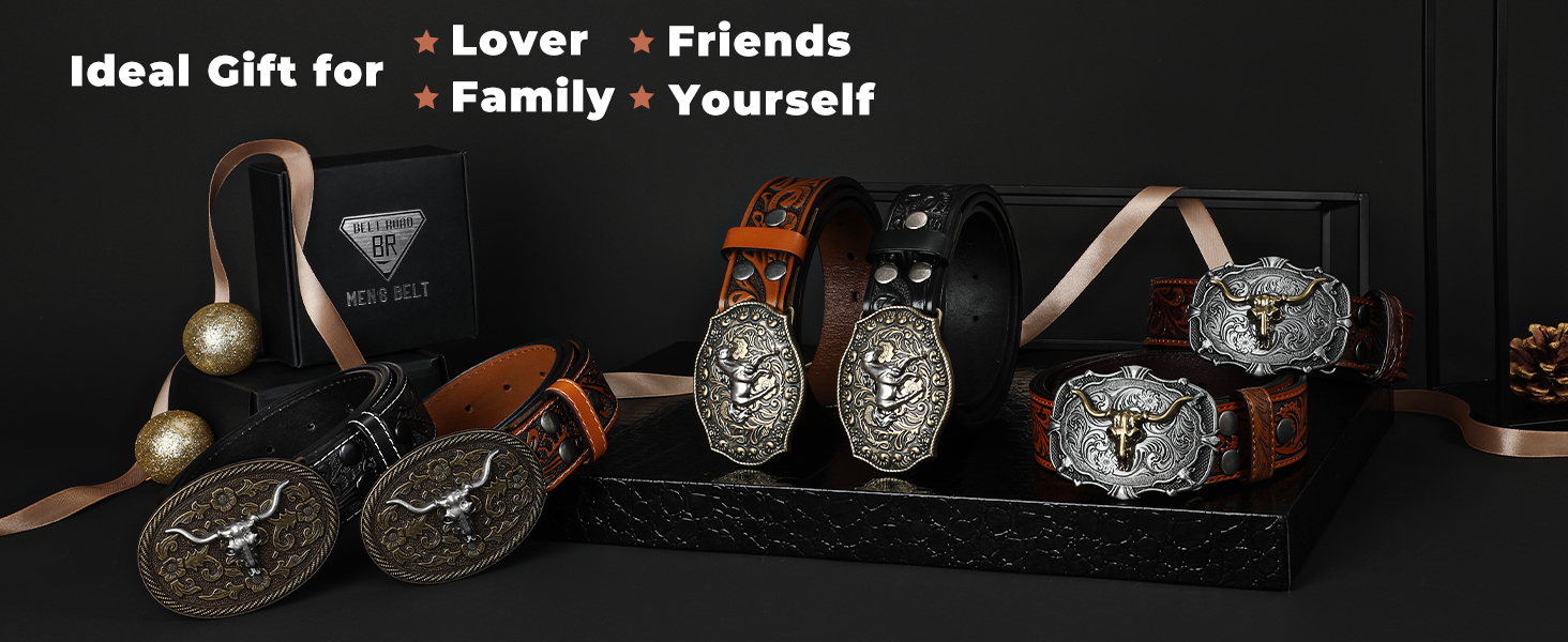 BELTROAD Western Leather Buckle Belt for Men Women Cowboy 