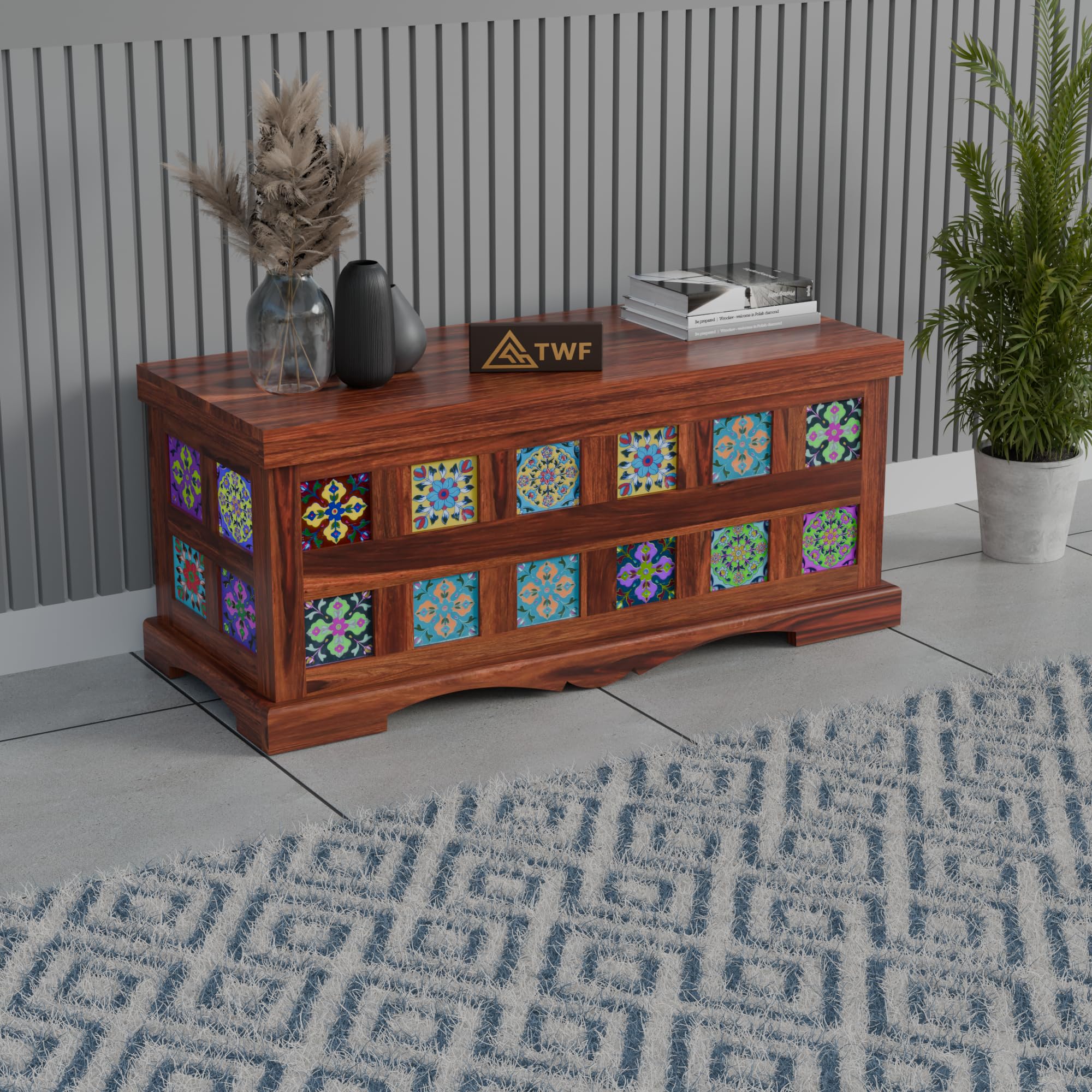 Solid Sheesham Wood Trunk Storage for Living Room | Traditional Designer Storage Box for Home | Wooden Storage Trunks | Multipurpose Cabinet For Bedroom | Rosewood, Honey Finish-image-10