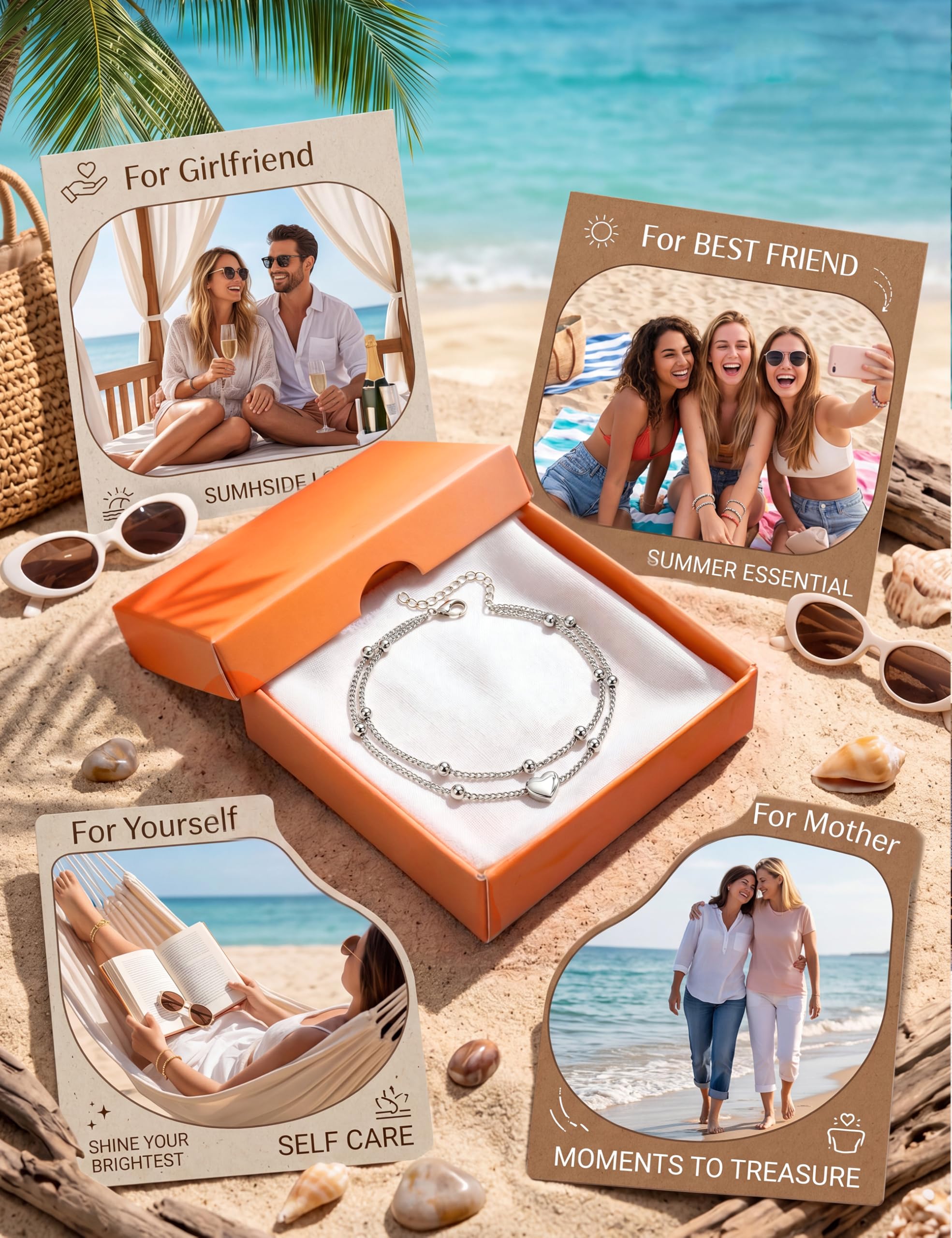 JeweBella 18K Oro Cavigliera Donna Acciaio Inossidabile con Cuore Perline Cavigliera Donna Argento Oro Cavigliera Regolabile Idea Regalo per Donne e Ragazze