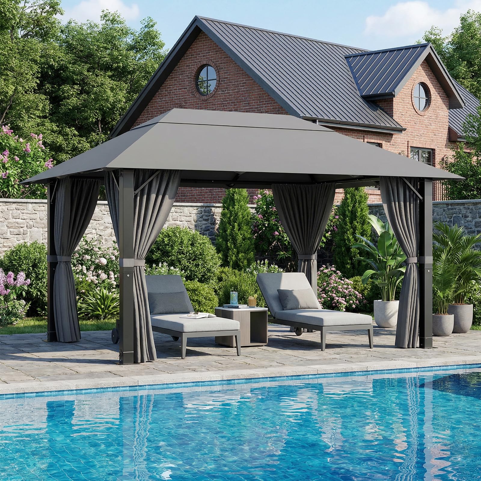 TRIUMPHKEY Pavillon 3x4 Wasserdicht Stabil,Gartenpavillon Winterfest,Partyzelt UV50+ Alu Pavillion,Faltpavillon für Garten, Party, Grau