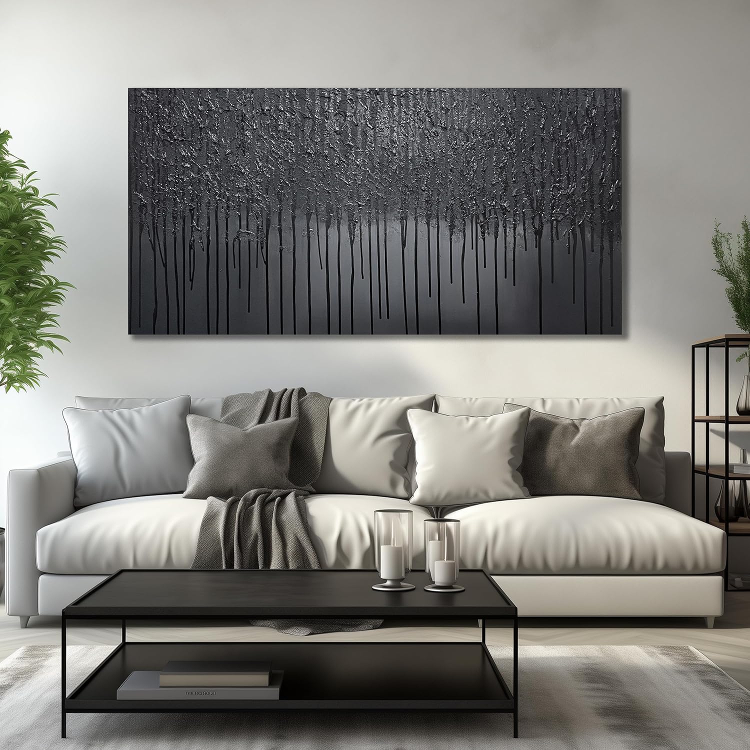 Black Abstract Hand Painted Oil Painting for Bedroom Modern Wall Decor for Office Men Huge Canvas Wall Art for Living Room Large Size 36 x 72 Inch