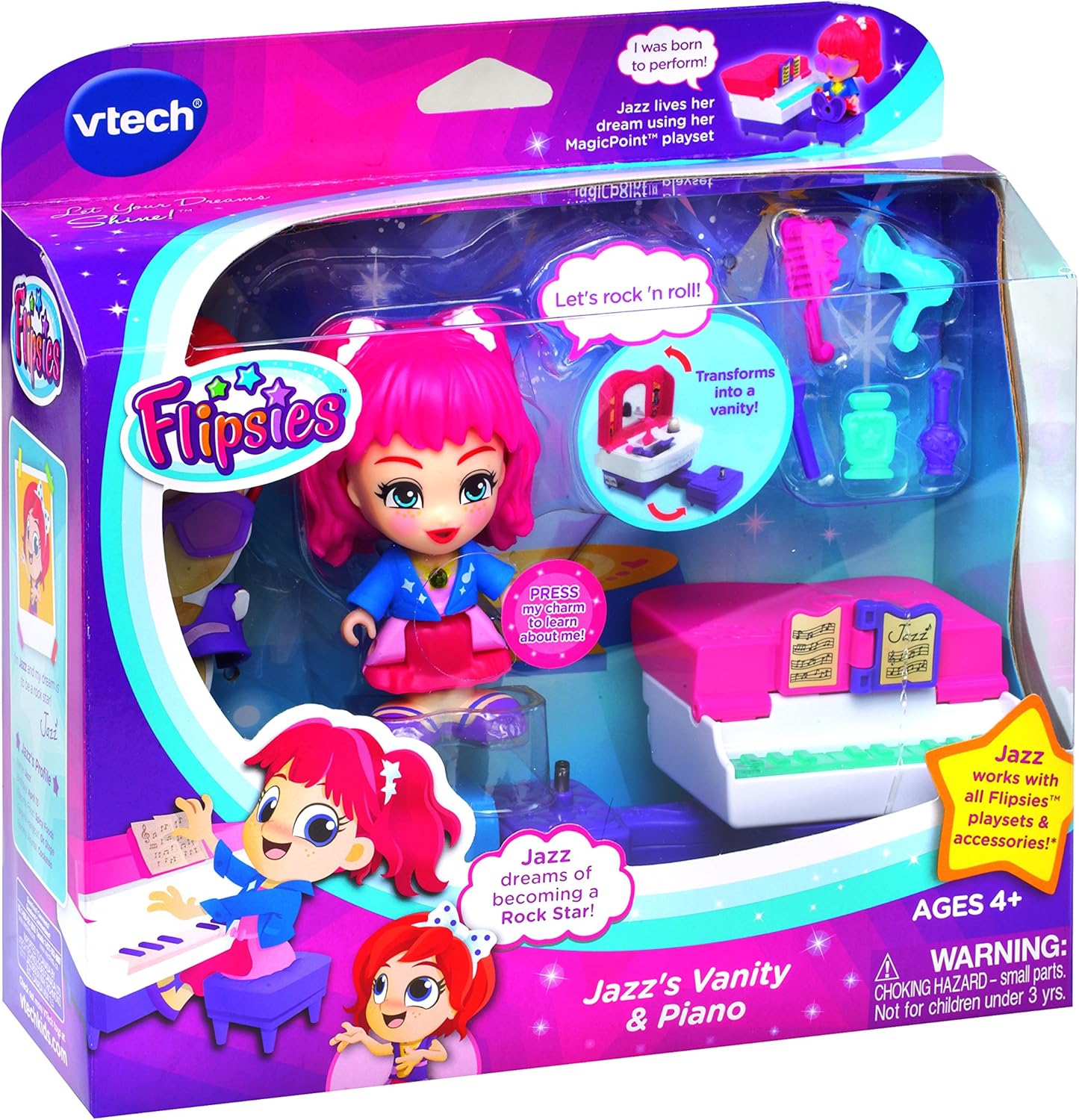 VTech Flipsies Jazz's Piano and Vanity Table retail packaging