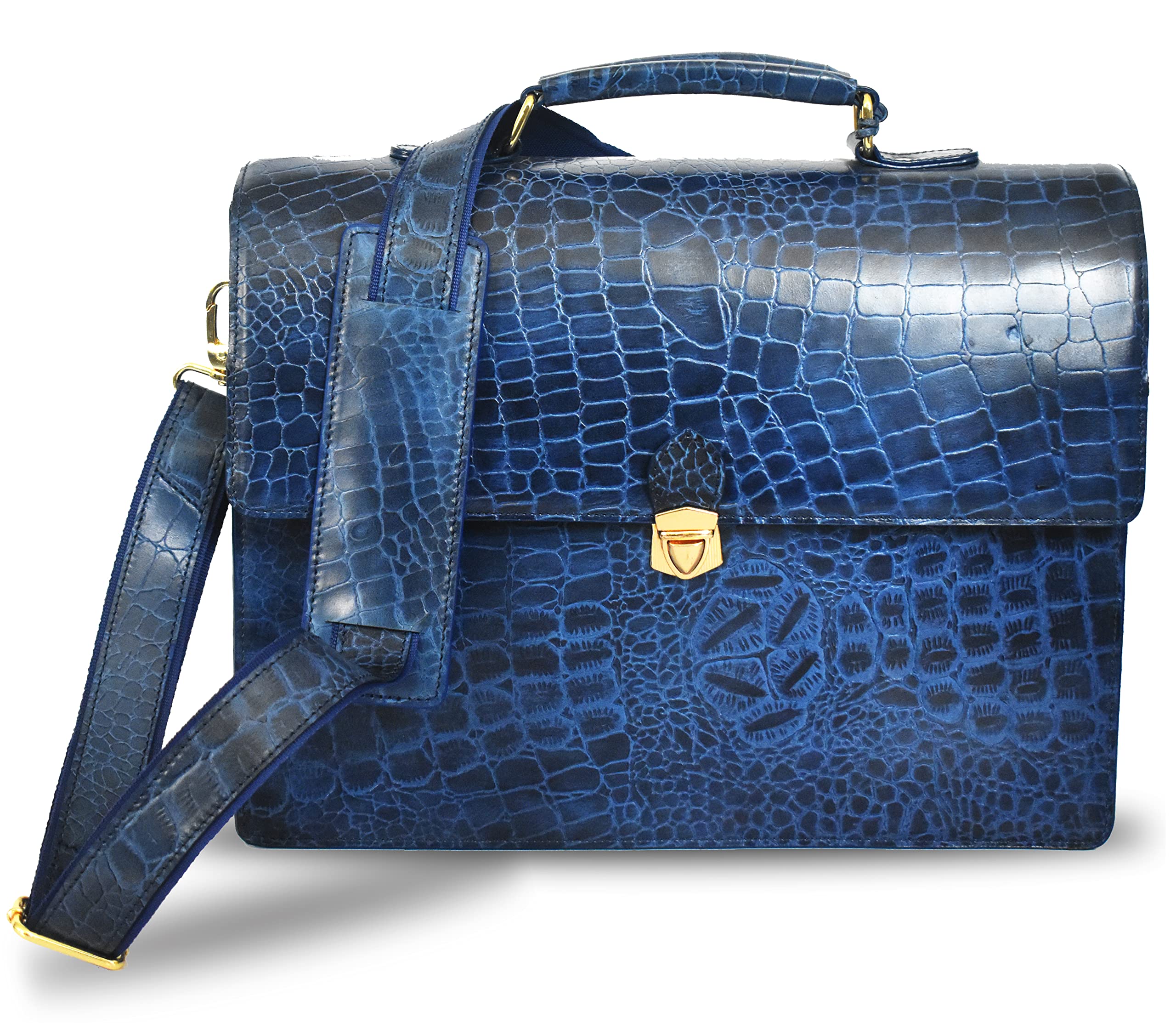 Amster Unisex Leather Briefcase Laptop Shoulder Business Bag (BLUE)