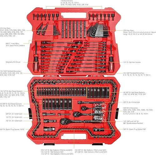 Miniatura 8 de TRUE MECHANIC Juego de herramientas mecánicas de 305 piezas, 120T, llave de trinquete reversible 2 en 1, juego métrico profesional