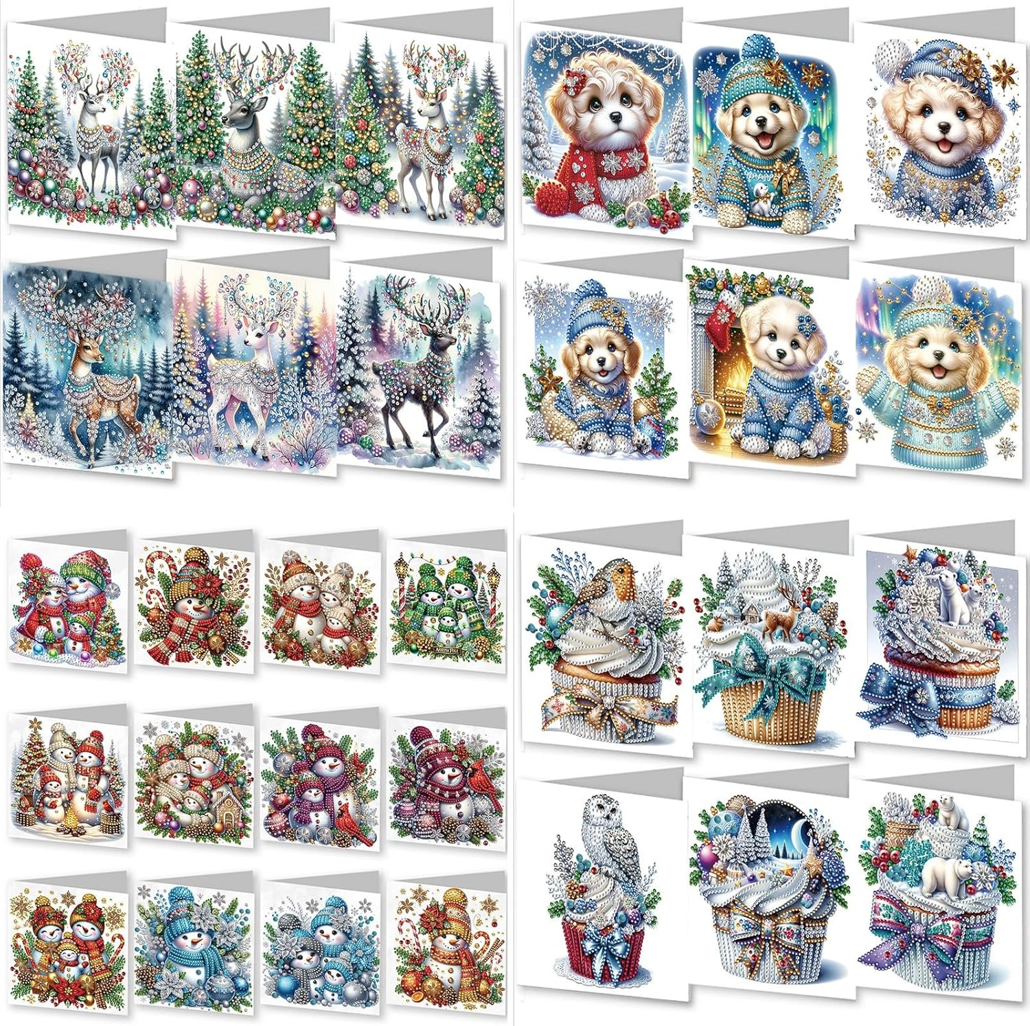 30Pcs DIY Greeting Card Diamond Art Painting Creative Design Foldable Thank You Cards Blessing Gift Folding Greeting Card Set for Birthday Christmas Crafts Gift