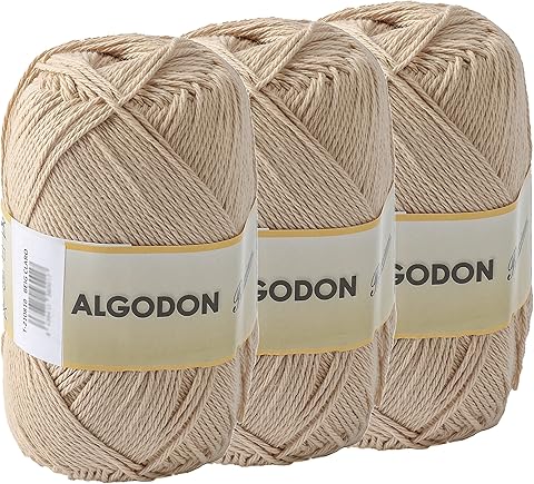 Hilo de Algodón Ovillo de Algodón 100% Perfecto para Tejer o para Ganchillo - Color Beige Claro 100gr 220metros x 3pcs