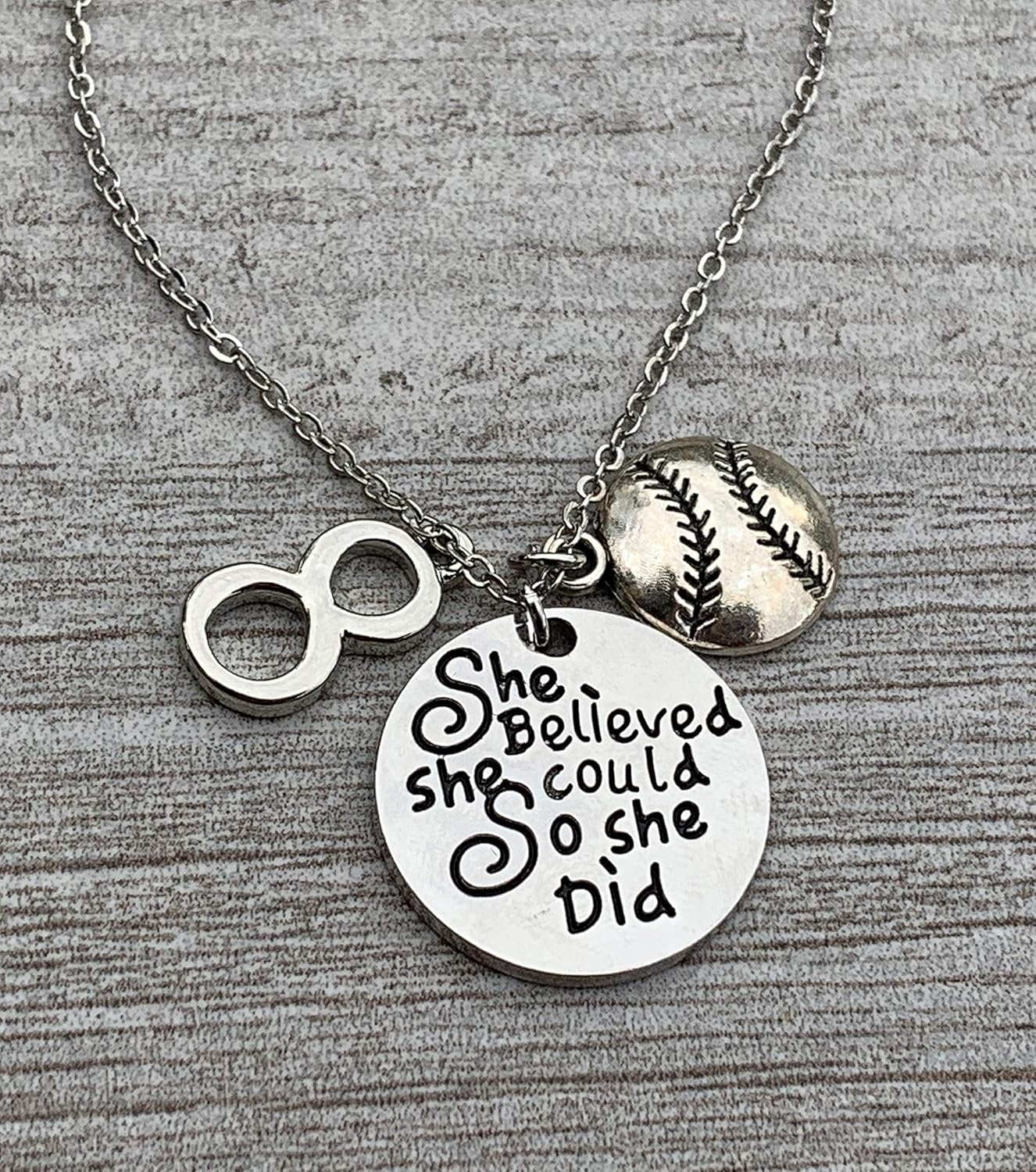Personalized Softball Necklace with Number Charms, Softball Jewelry - She Believed She Could So She Did Pendent - Softball Player Gifts - Image 2