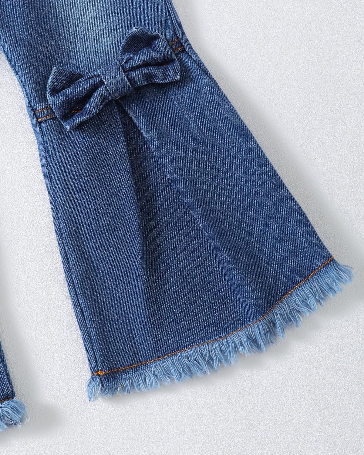 2T Girl Clothes Toddler Little Girls Outfits 3T Summer Spring Bell Bottom Flare Denim Pants Jeans Puff Sleeve Square Neck Red Floral Smocked T Shirts Baby 2 3 Year Old Clothes Clothing - Image 6