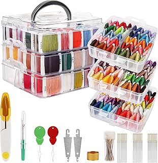 Embroidery Floss Set - (187 Pack) - Cross Stitch Tool Kit with 3 Tier Tr...