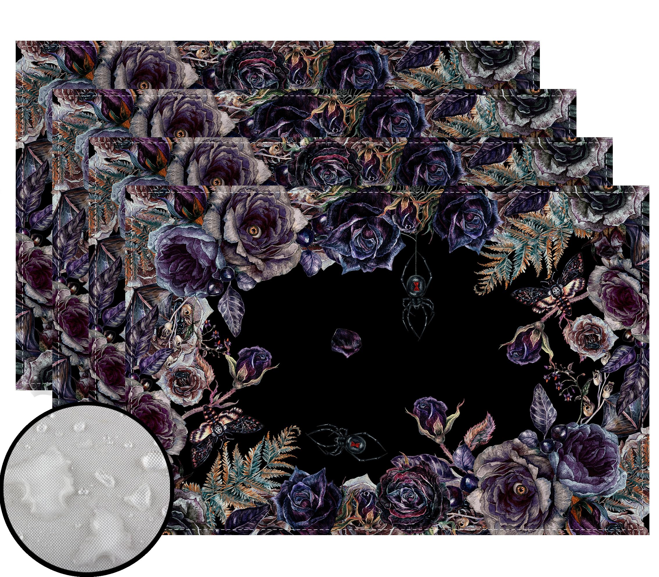 Linen Halloween Placemats Halloween Gothic Skull Table Mats Day of The Dead Roses Skull Decor Halloween Decorations and Supplies for Home Kitchen Table-12×18’’
