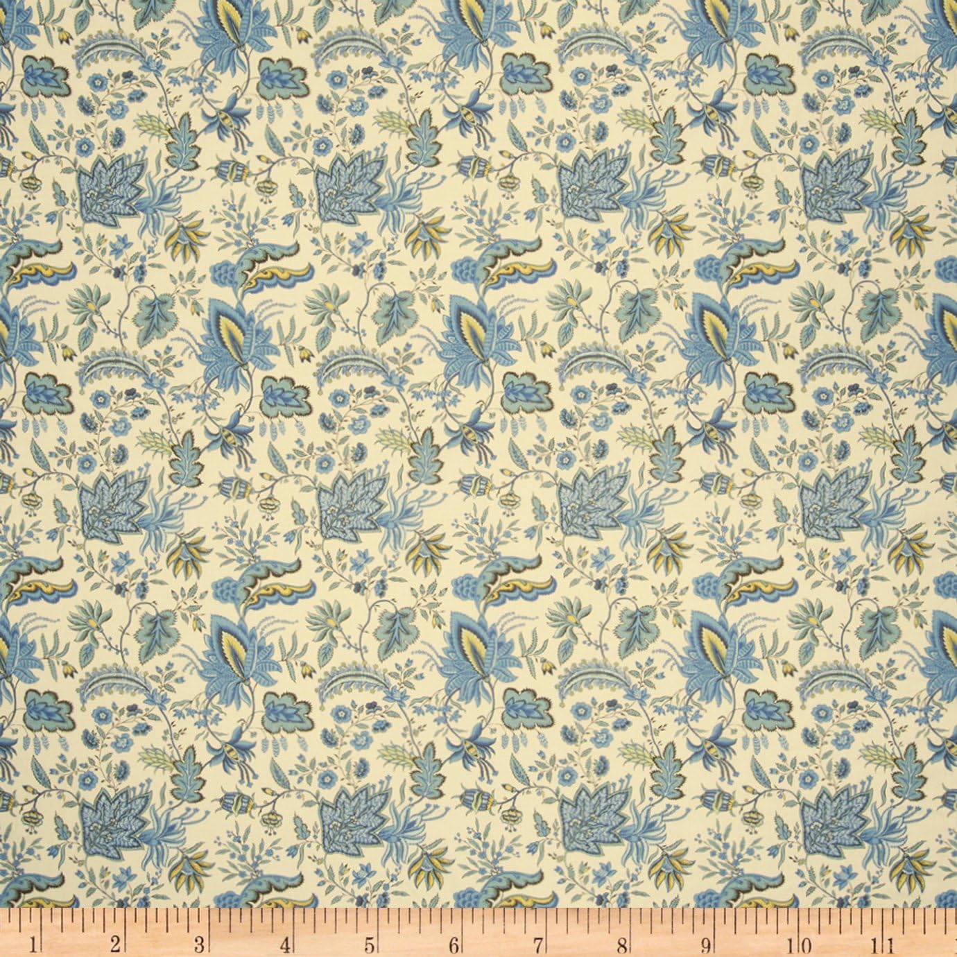 French General Gourdon Floral Blend Bleu Fabric