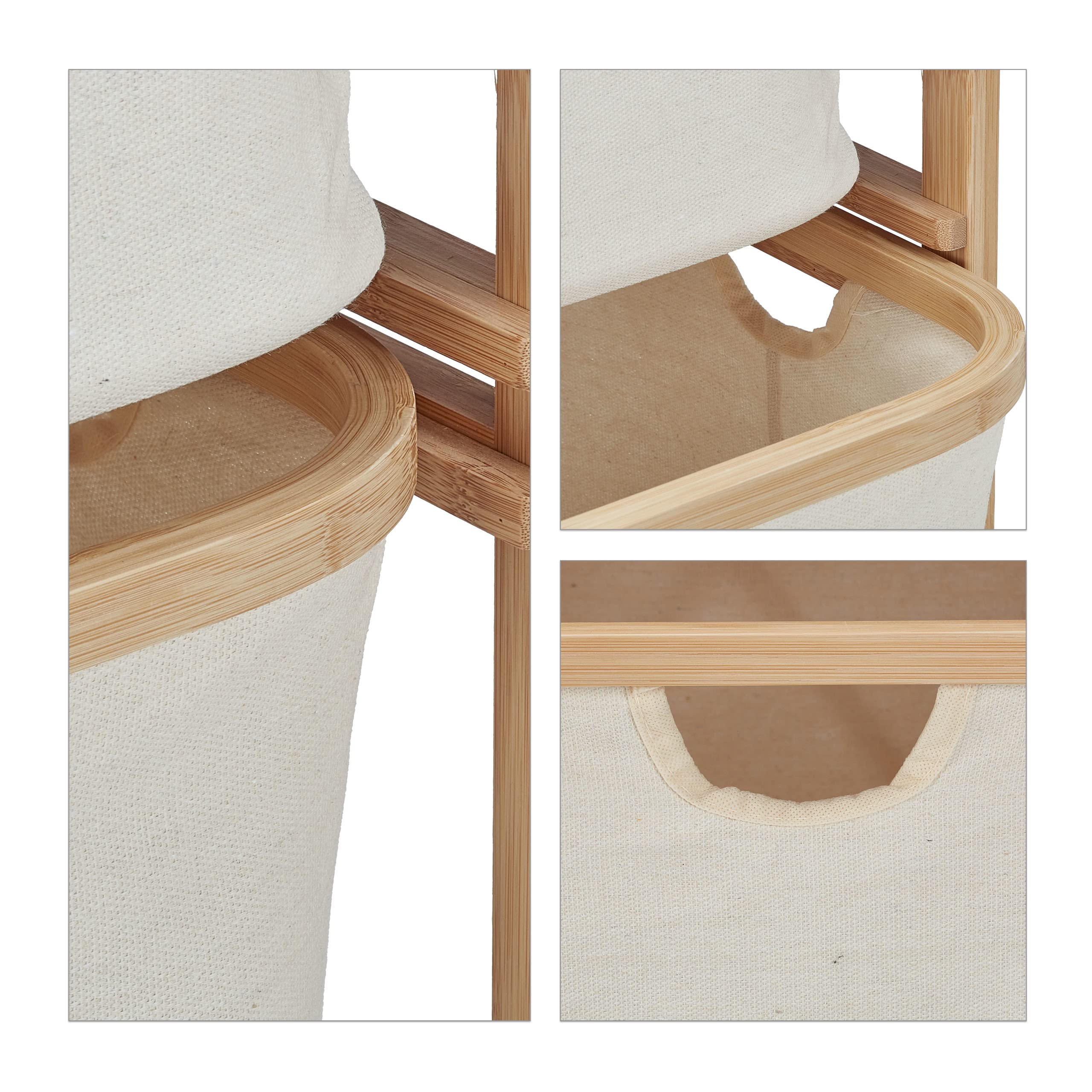 Relaxdays Panier à Linge, Structure Bambou, trieur 2 panières, HLP : 85x44x33 cm, étagère Salle de Bain, Nature-Beige