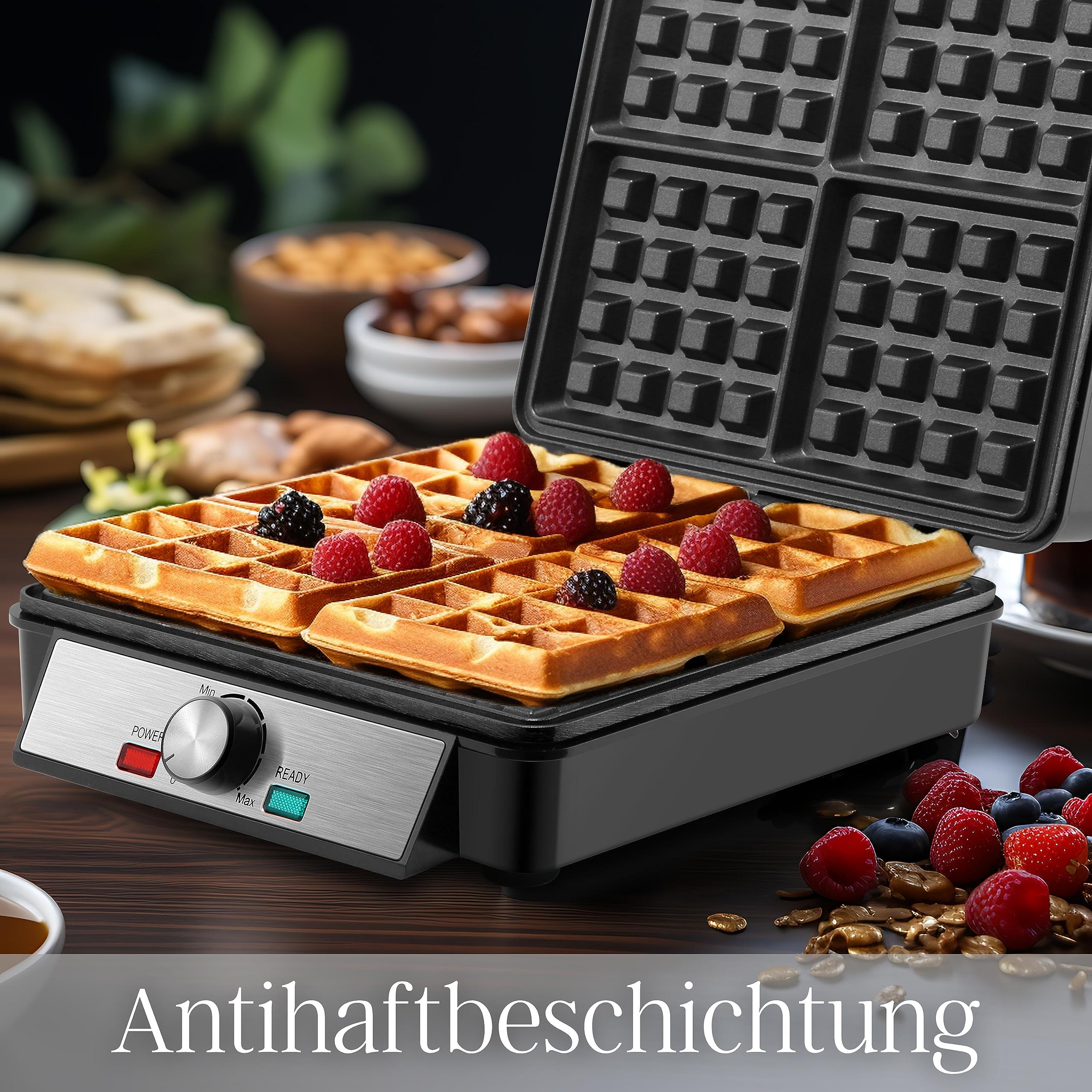 XXL 4er Waffeleisen | 1200 Watt | Waffelautomat | Paninigrill | Waffeltoaster | Waffle Maker | Elektrogrill | XXL Wafflemaker | Waffel Eisen | Waffelmacher