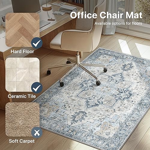 Miniatura 48 de Tapete para silla de oficina y suelo de azulejos de madera dura, para debajo del escritorio, de vinilo fino, lavable a máquina y antideslizante