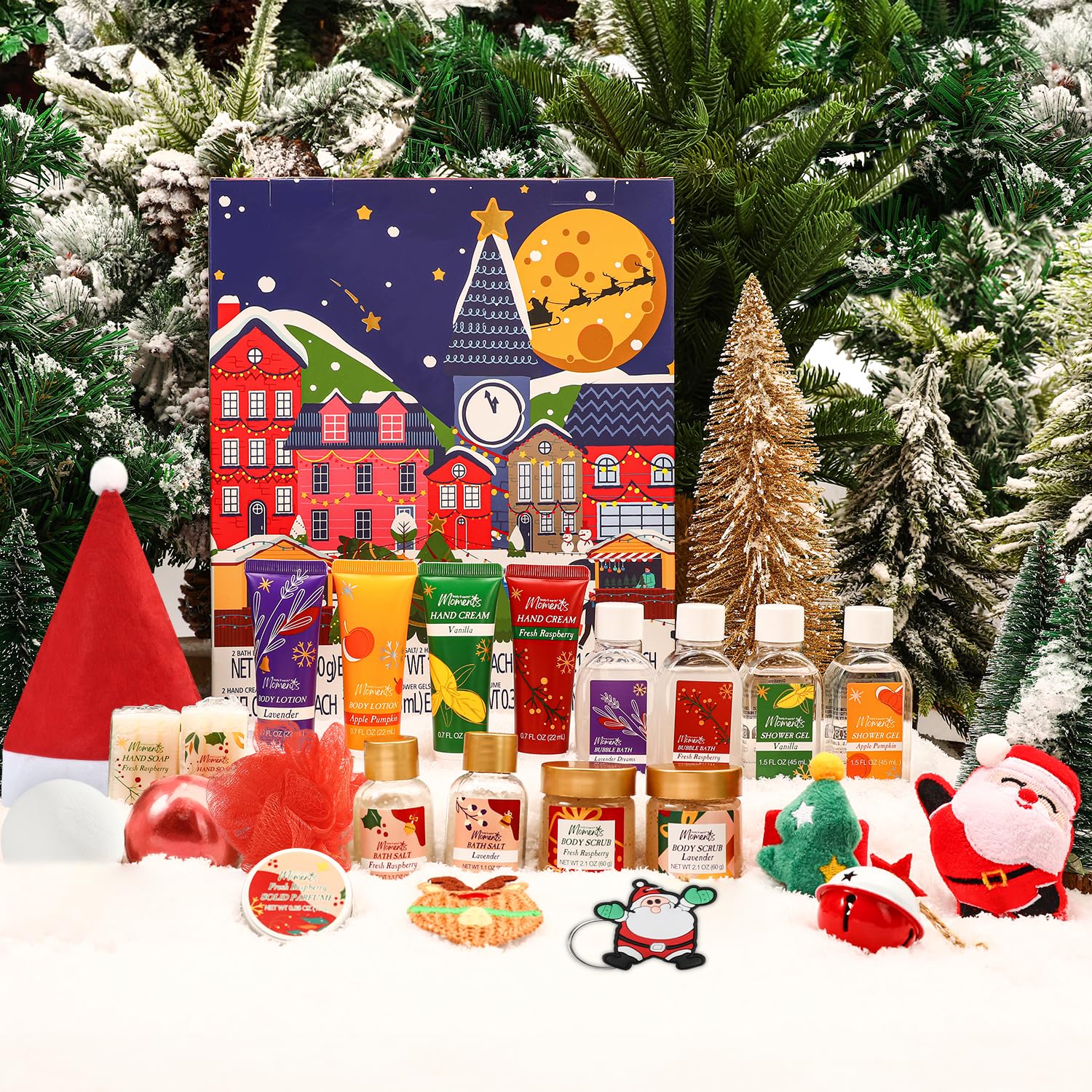 BODY & EARTH Regali di Natale per donne, set da 24 pezzi, set da bagno per Natale con confezione regalo, candela profumata, bagno di schiuma, decorazione natalizia, fidanzata, regalo natale donna