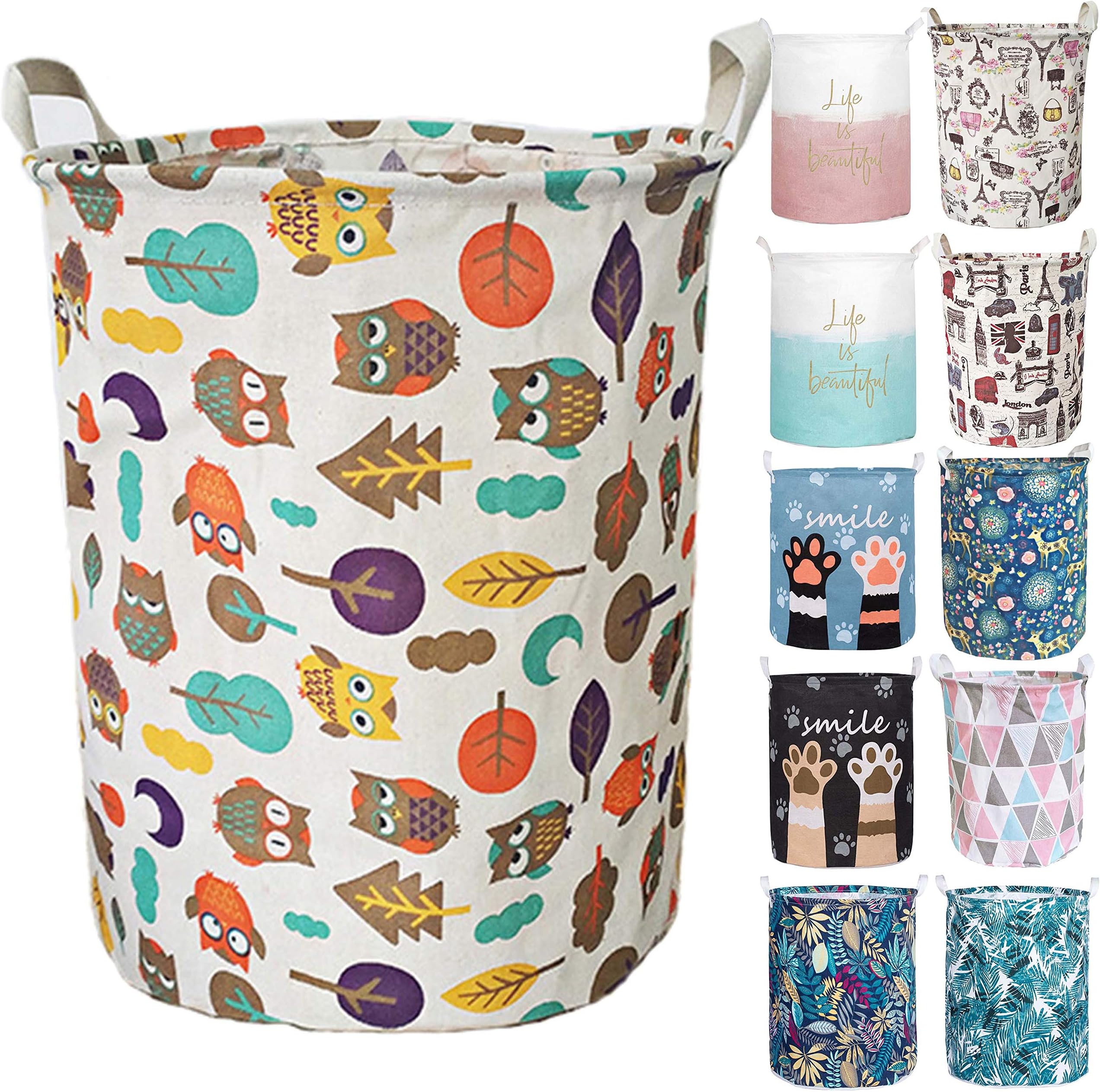 Merdes 19.7’’ Waterproof Foldable Laundry Hamper, Dirty Clothes Laundry Basket, Linen Bin Storage Organizer for Toy Collection (Owl)