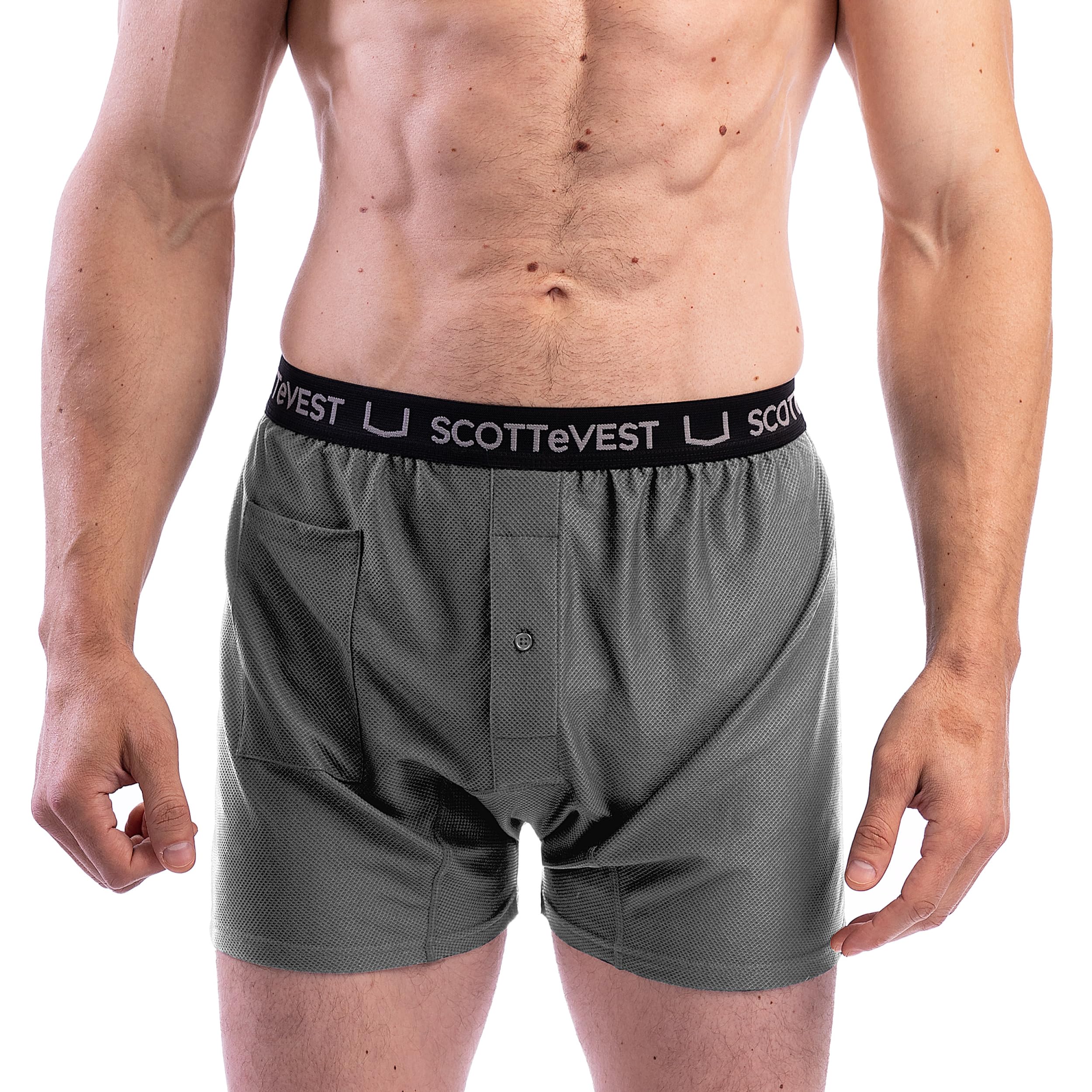 SCOTTeVEST Boxers for Men - 2 Hidden Pockets - Breathable Moisture Wicking Underwear for Travel & More