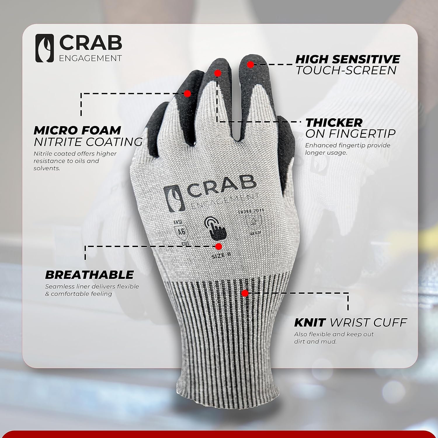 Working Gloves Nylon Ultra-elastic With Nitrile Microfoam Coating, Heavy Duty Gloves Resistant to Cut, Grey