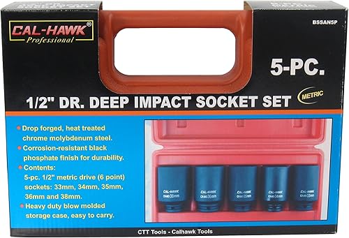 Miniatura 2 de Cal Hawk Tools BSSAN5P - Juego de llaves de vaso de impacto profundo (5 piezas, 1/2")