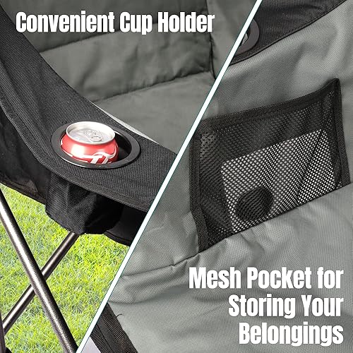 Miniatura 6 de Paquete de 2 sillas de camping grandes y resistentes con bolsas enfriadoras, sillas de camping portátiles plegables XL totalmente acolchadas para
