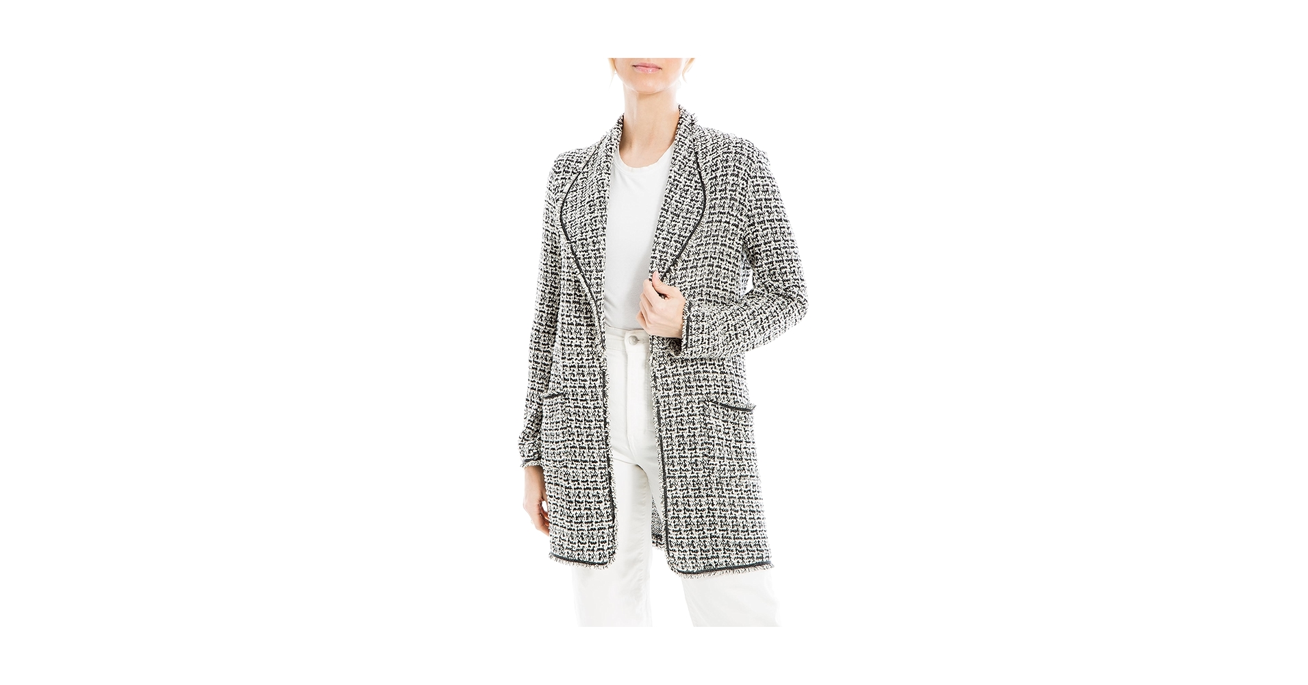 Amazon.com: Max Studio Women's Tweed Long Jacket, Black Amazon.com: Max Studio Women's Tweed Long Jacket, Black