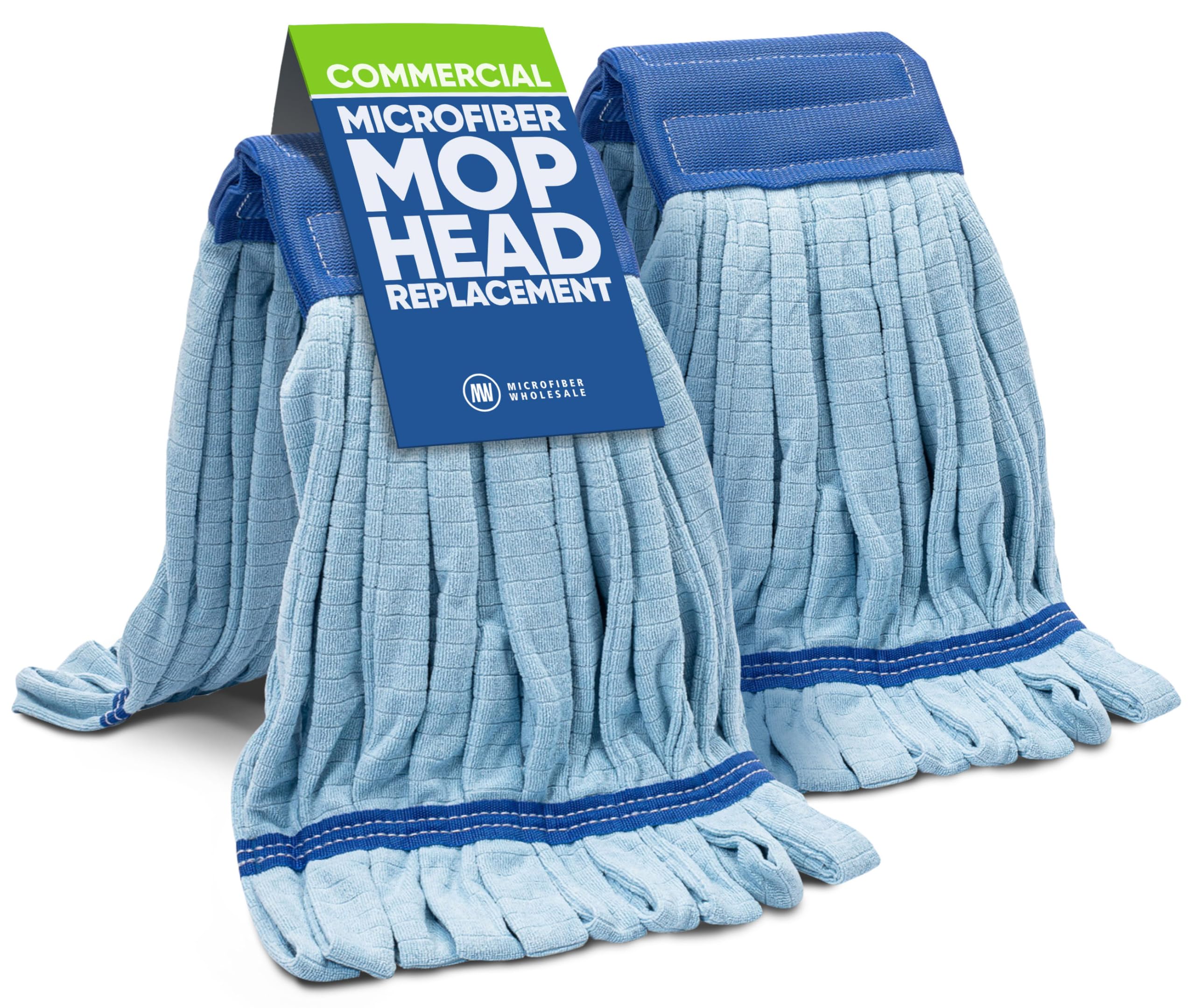 Microfiber Wholesale Blue Commercial Mop Head Replacement – 2 Pack Medium Microfiber Tube Mop | Industrial Wet Mops | Refill Heads, Machine Washable, Heavy Duty | Hardwood, Tile, Laminate, Vinyl Floors