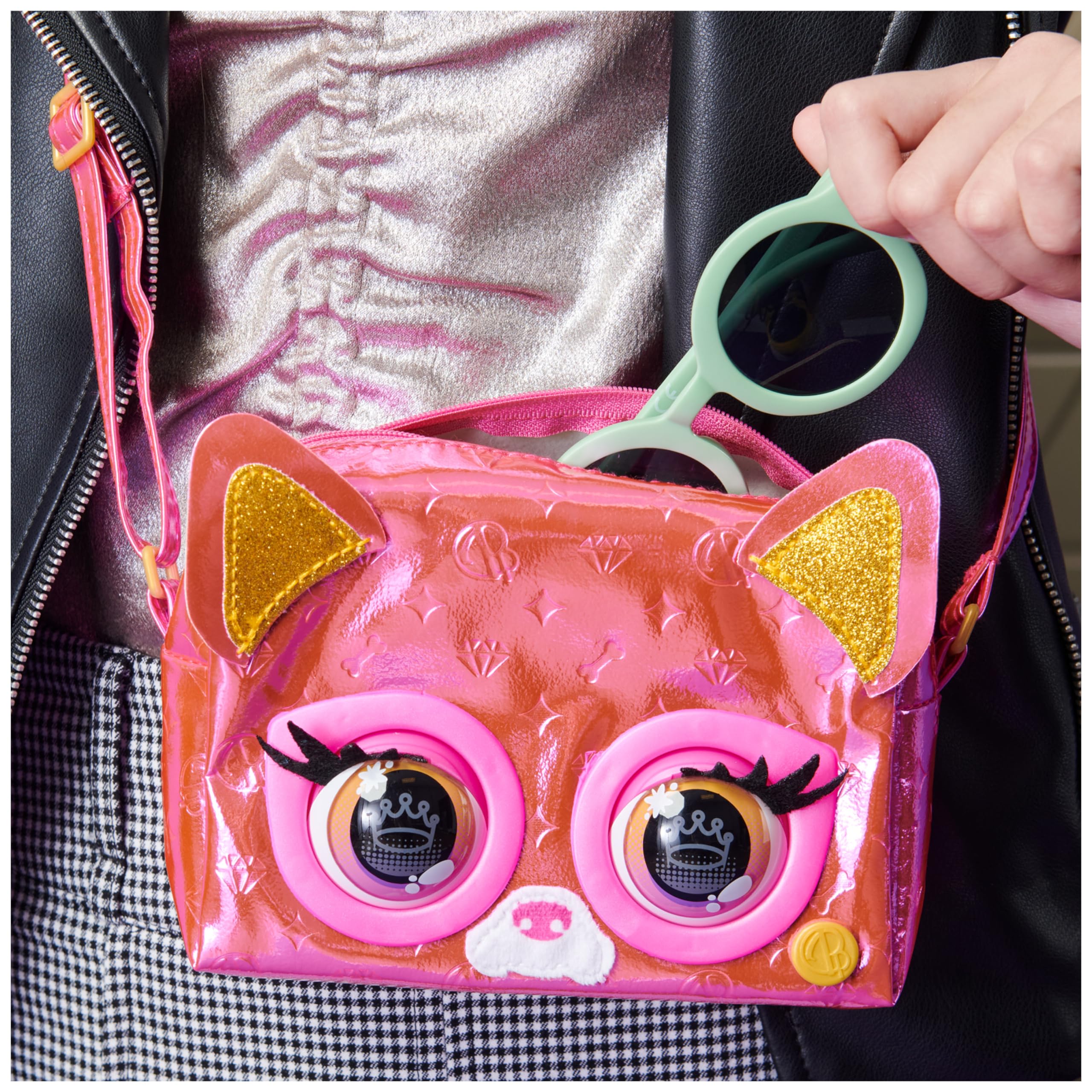 Purse Pets - Bolso Mascota INTERACTIVA - Flashy Frenchie - Bolso niña y Mascota Interactiva Gata Frenchie con más de 30 Sonidos y Reacciones - 6065589 - Juguetes niña 5 años +