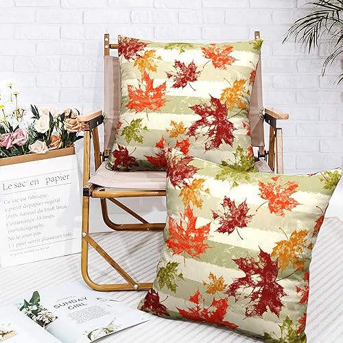 Miniatura 6 de Paquete de 2 fundas de almohada de hojas de arce de 20 x 20 pulgadas, fundas de almohada de otoño para exteriores, fundas de almohada de lino y