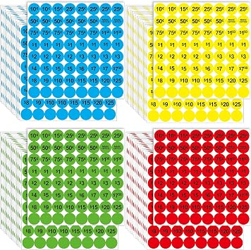 3840 PCS Pre-Priced Pricing Stickers, 4 Bright Colors Sale Label Yellow/Red/Green/Cyan, Price Tag Stickers for Yard/Garage Sale, Flea Market 3/4 in Diameter
