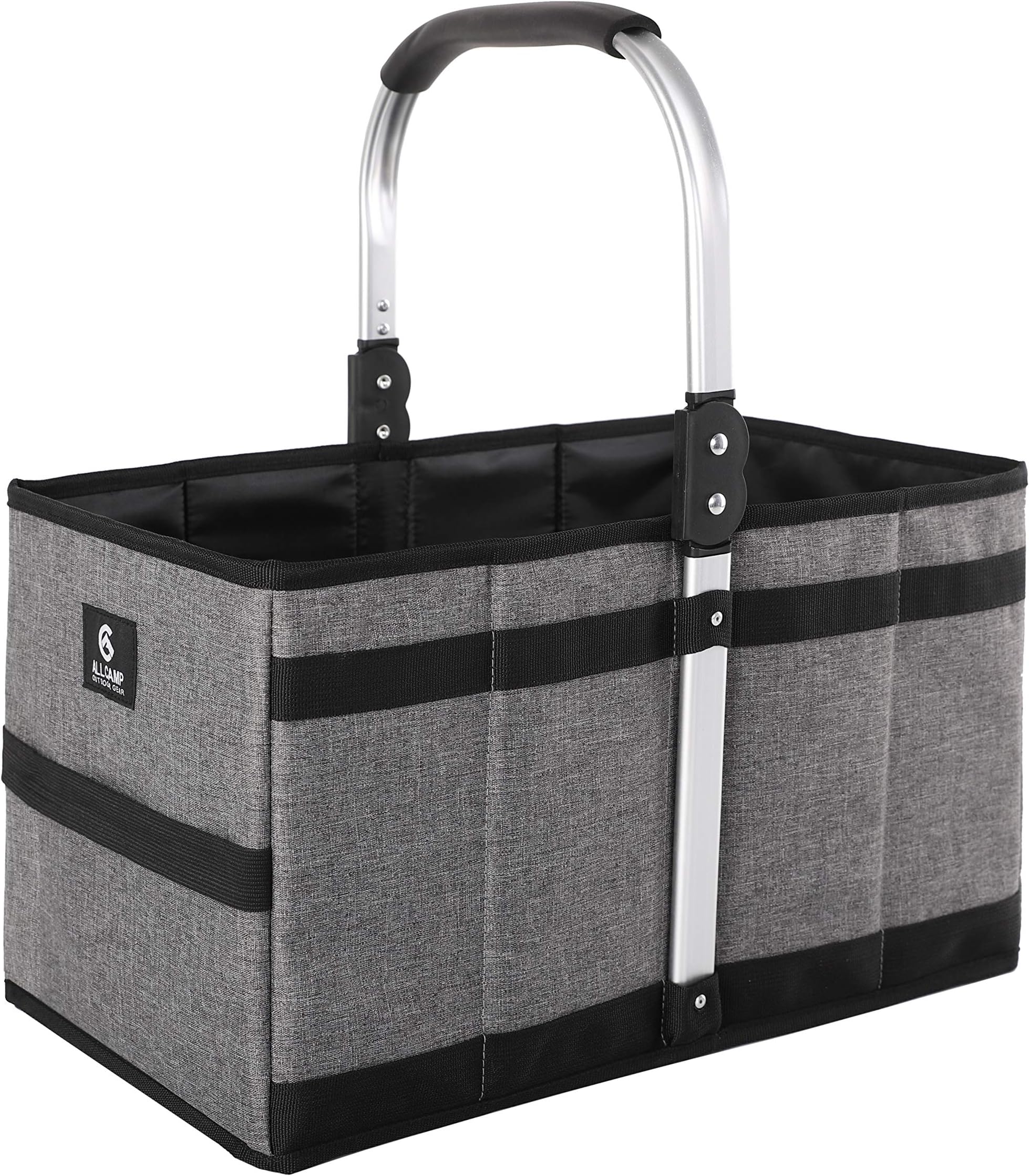 ALLCAMP OUTDOOR GEARFolding Picnic Basket/Grocery Basket/Laundry Basket /28L Extra Large Market Baske Collapsible Portable(Large-Gray)