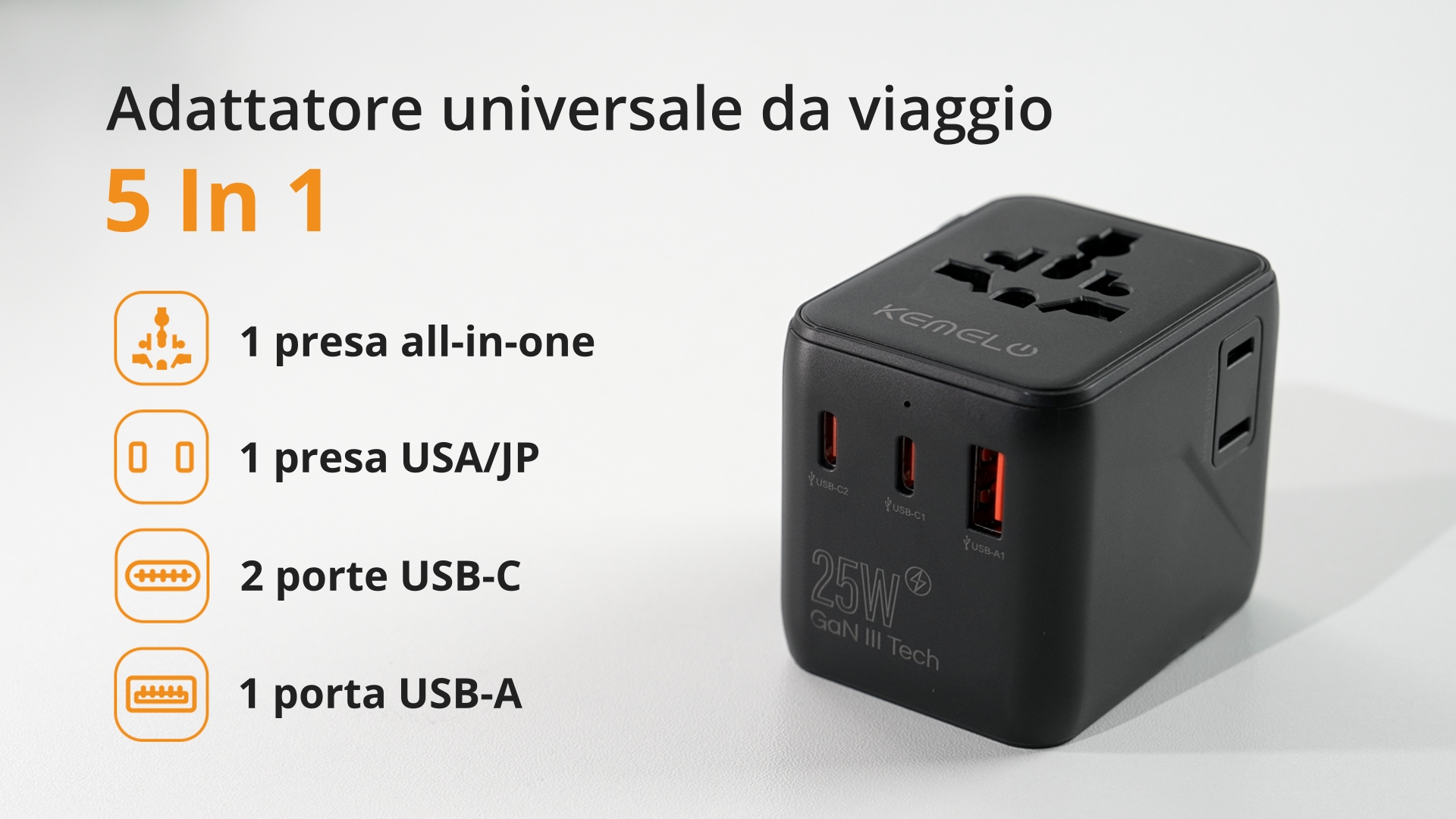 LENCENT Adattatore Universale da Viaggio, Adattatore Spina USA EU UK AUS, Caricatore Internazionale con 3 USB e 1 USB-C per Cellulari Laptop, Tutto in Uno Adattatore Spina per Oltre 200 Paesi -Bianco