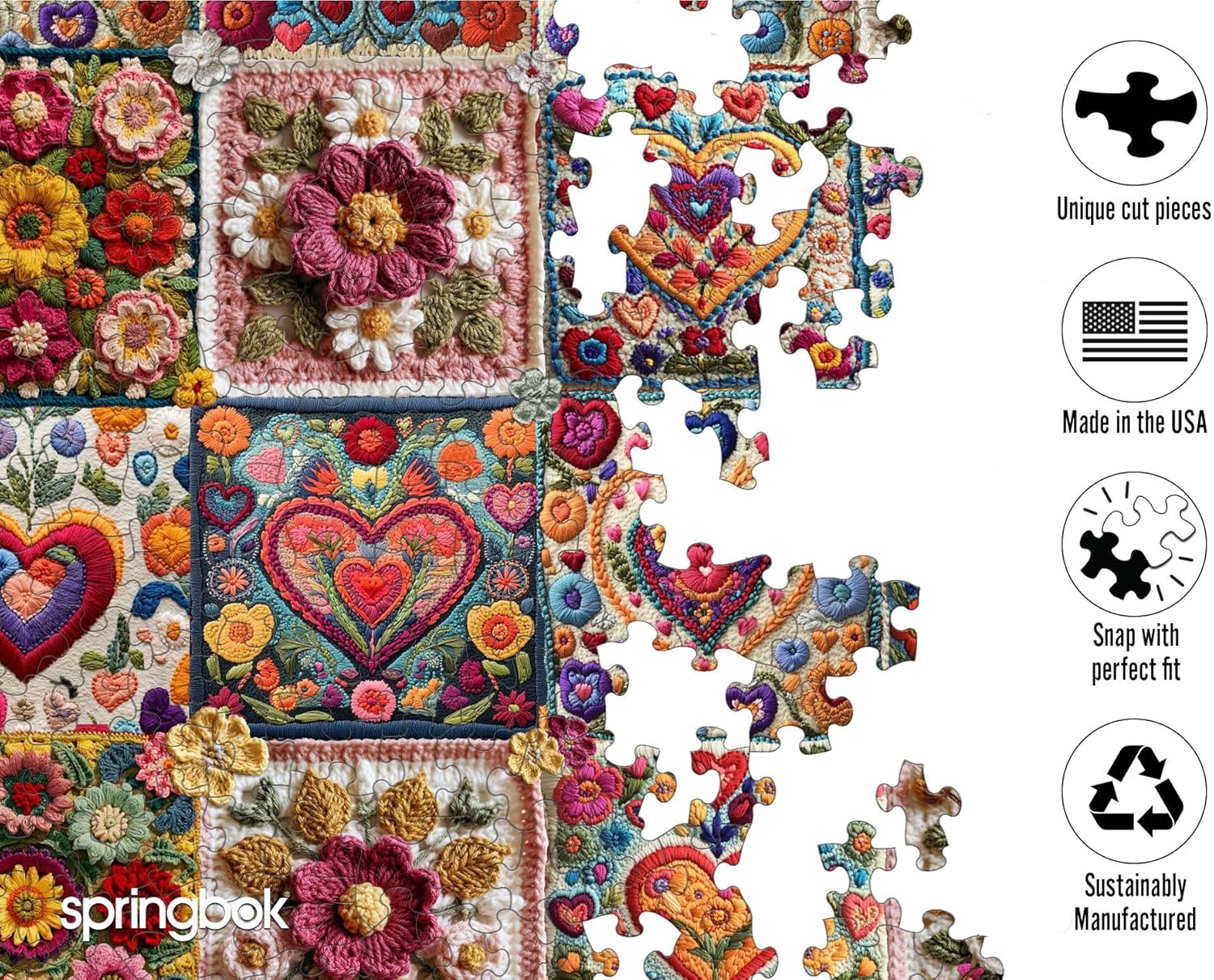 Springbok Crochet Hearts 1000 Piece Jigsaw Puzzle for Adults - Poster Now Included - Unique Cut Pieces - Made in USA